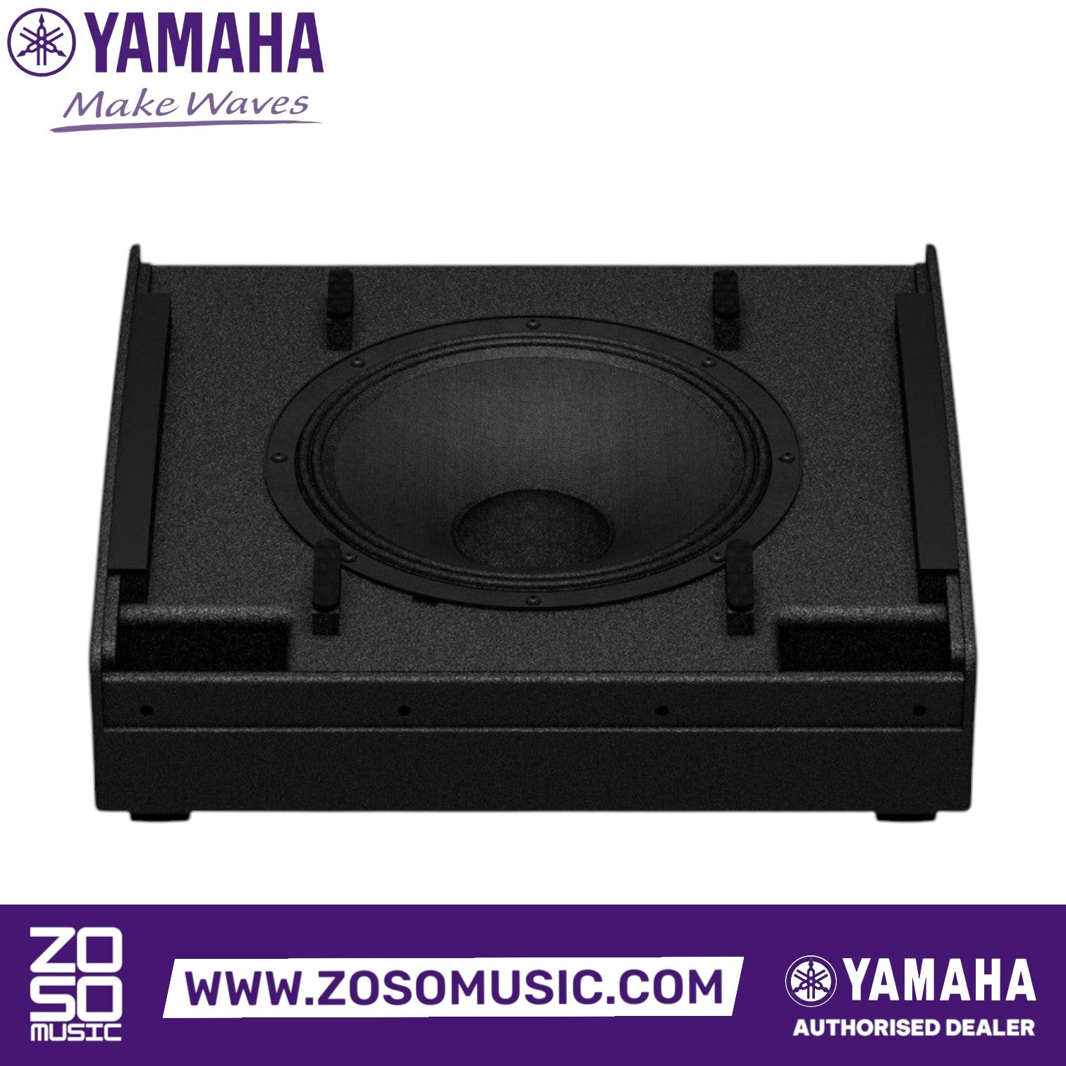 Zoso Music Yamaha DHR12M 12-inch powered coaxial floor monitor speaker with rugged black polyurea-coated enclosure
