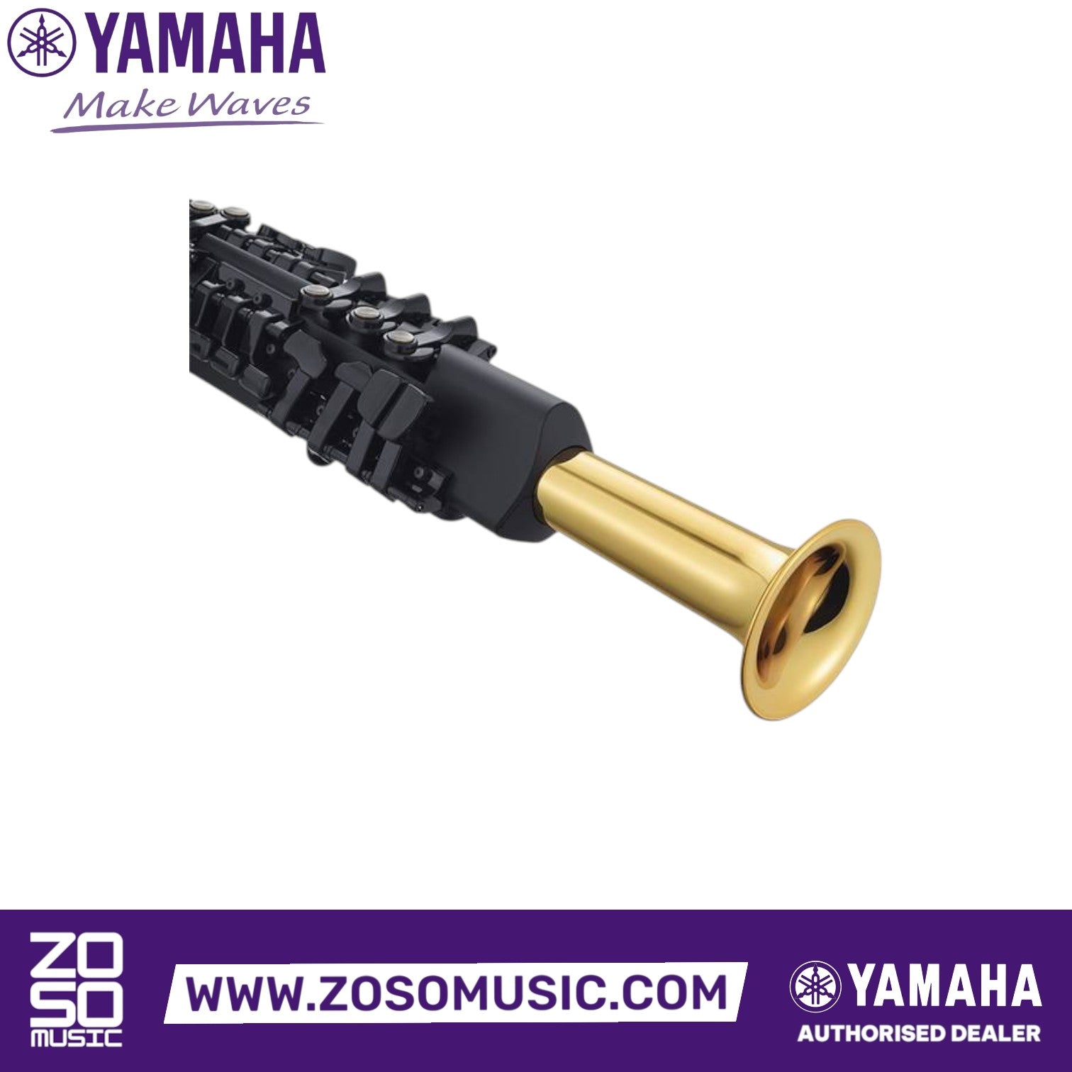 Zoso Music Yamaha YDS-150 digital saxophone featuring a black body and a resonant gold lacquer brass bell