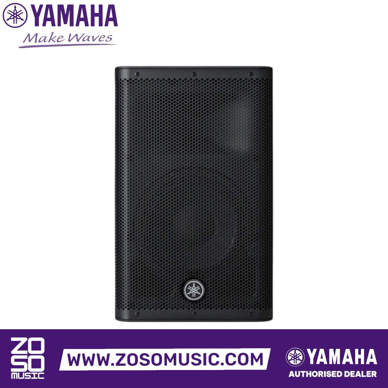 Zoso Music Yamaha DXR10 mkII 1100-watt 10-inch powered PA speaker in a durable black ABS enclosure.