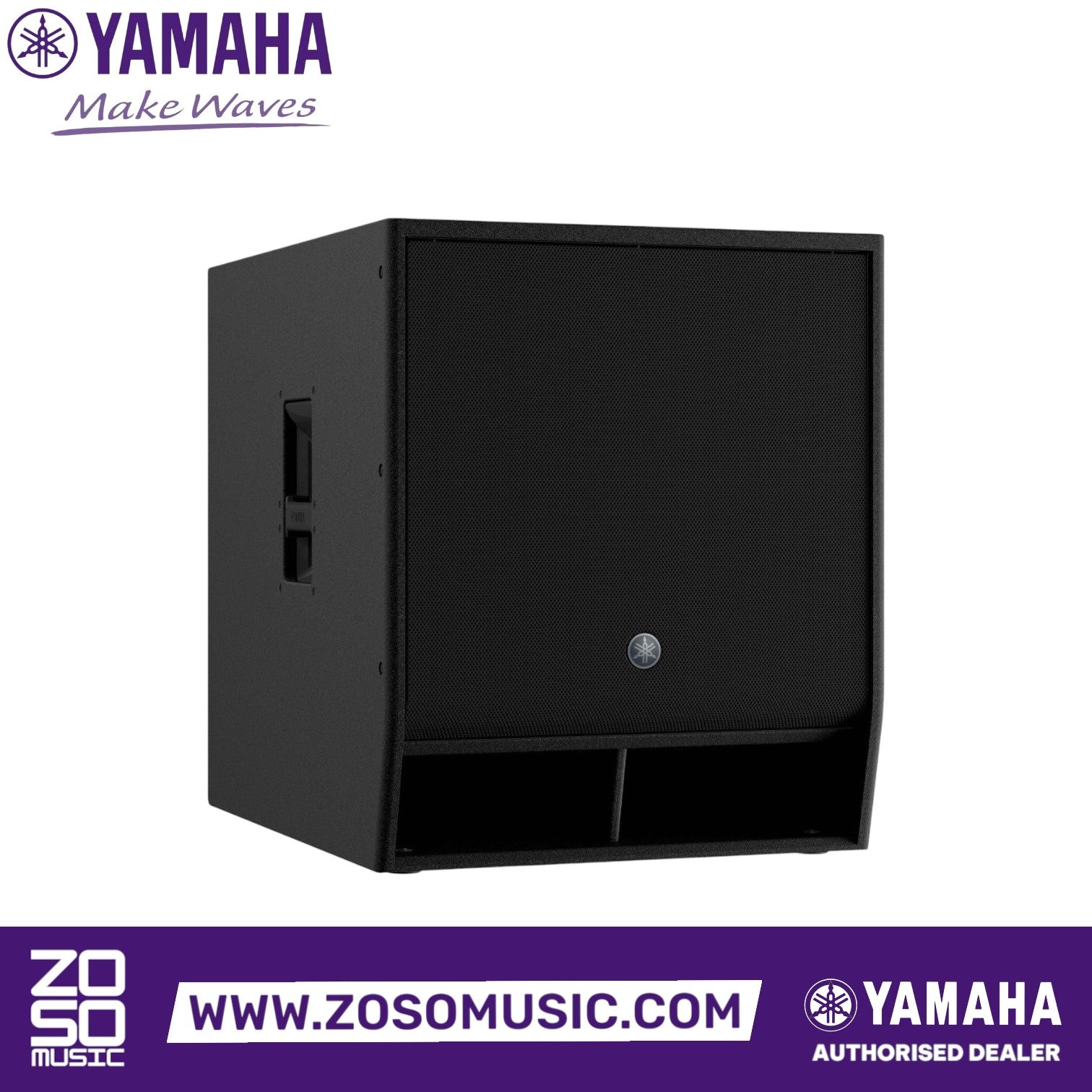 Zoso Music Yamaha DXS18XLF-D 18-inch powered subwoofer in a black plywood cabinet with a front grille and logo.
