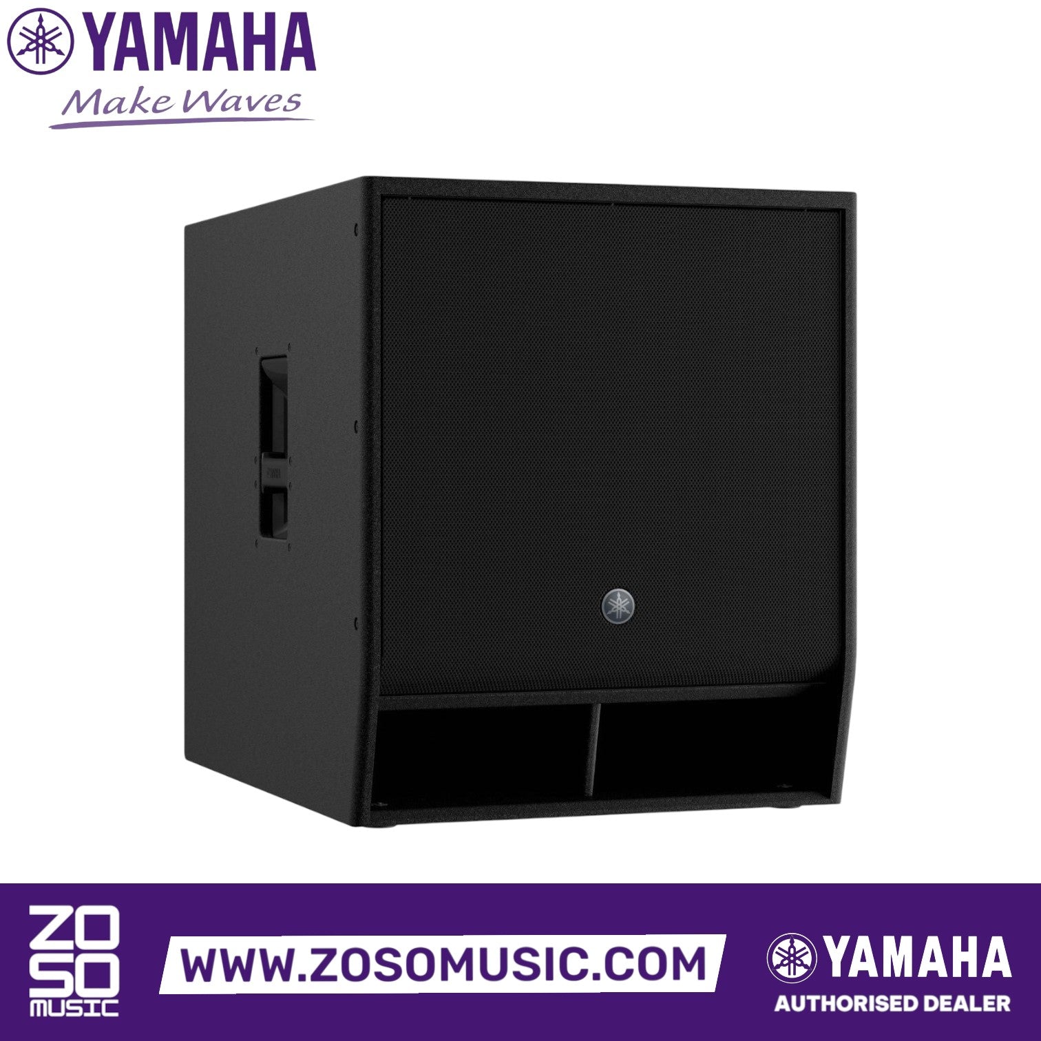 Zoso Music Yamaha DXS18XLF 18-inch powered subwoofer in a durable black plywood cabinet with a front-facing grille.