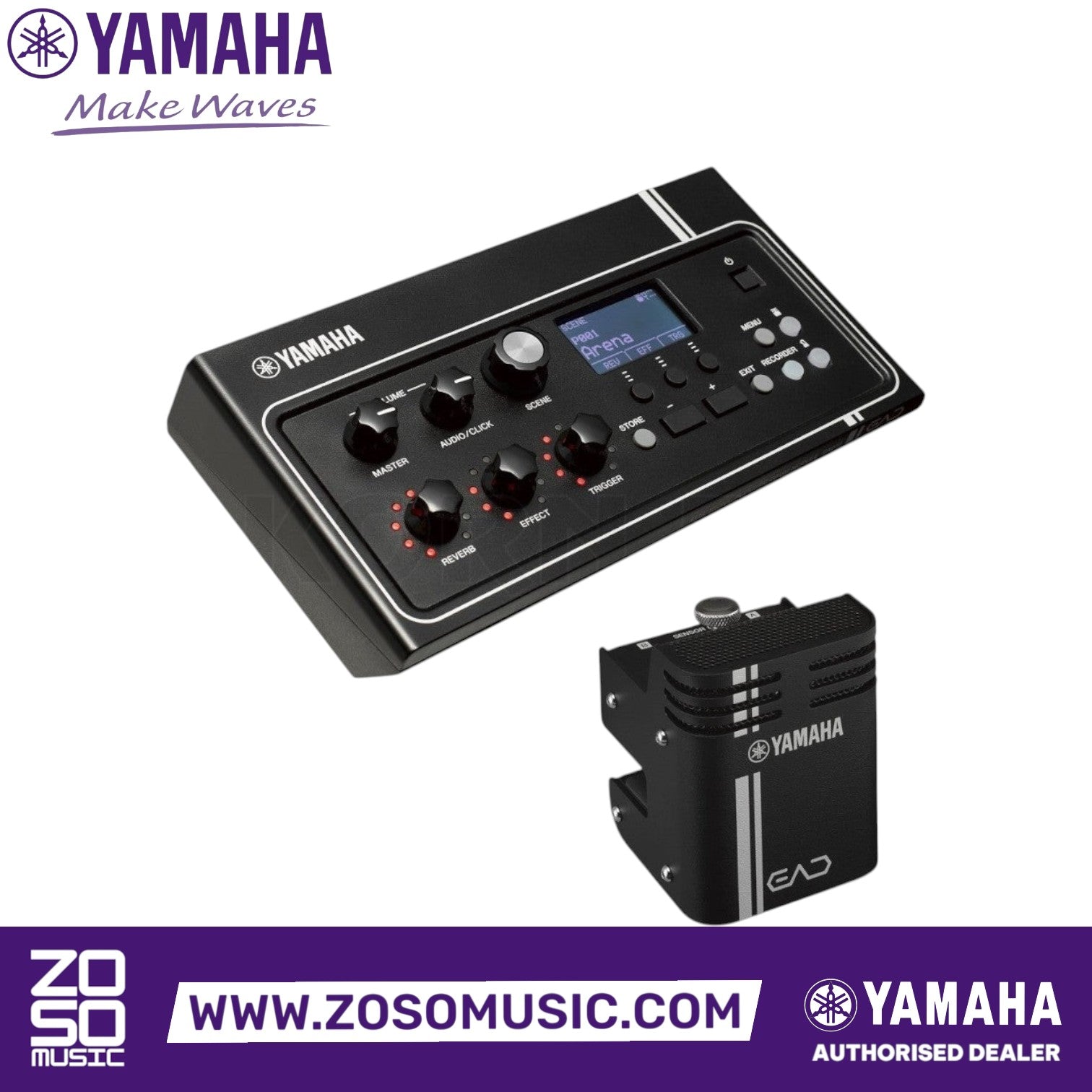 Zoso Music Yamaha EAD10 drum module with black control unit and compact microphone trigger sensor for acoustic drums