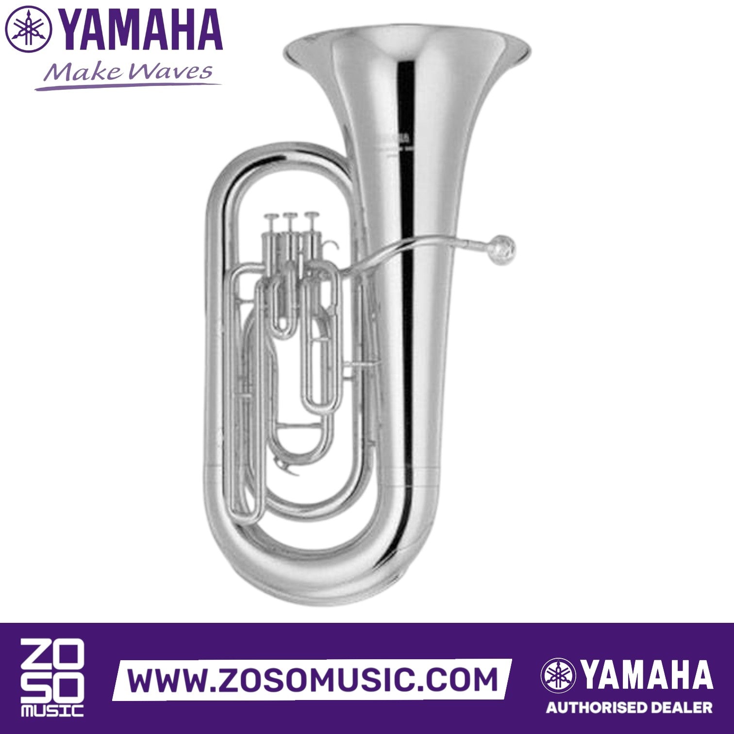 Zoso Music Yamaha YEB-201S 3-valve Eb student tuba in a bright silver-plated finish with yellow brass construction