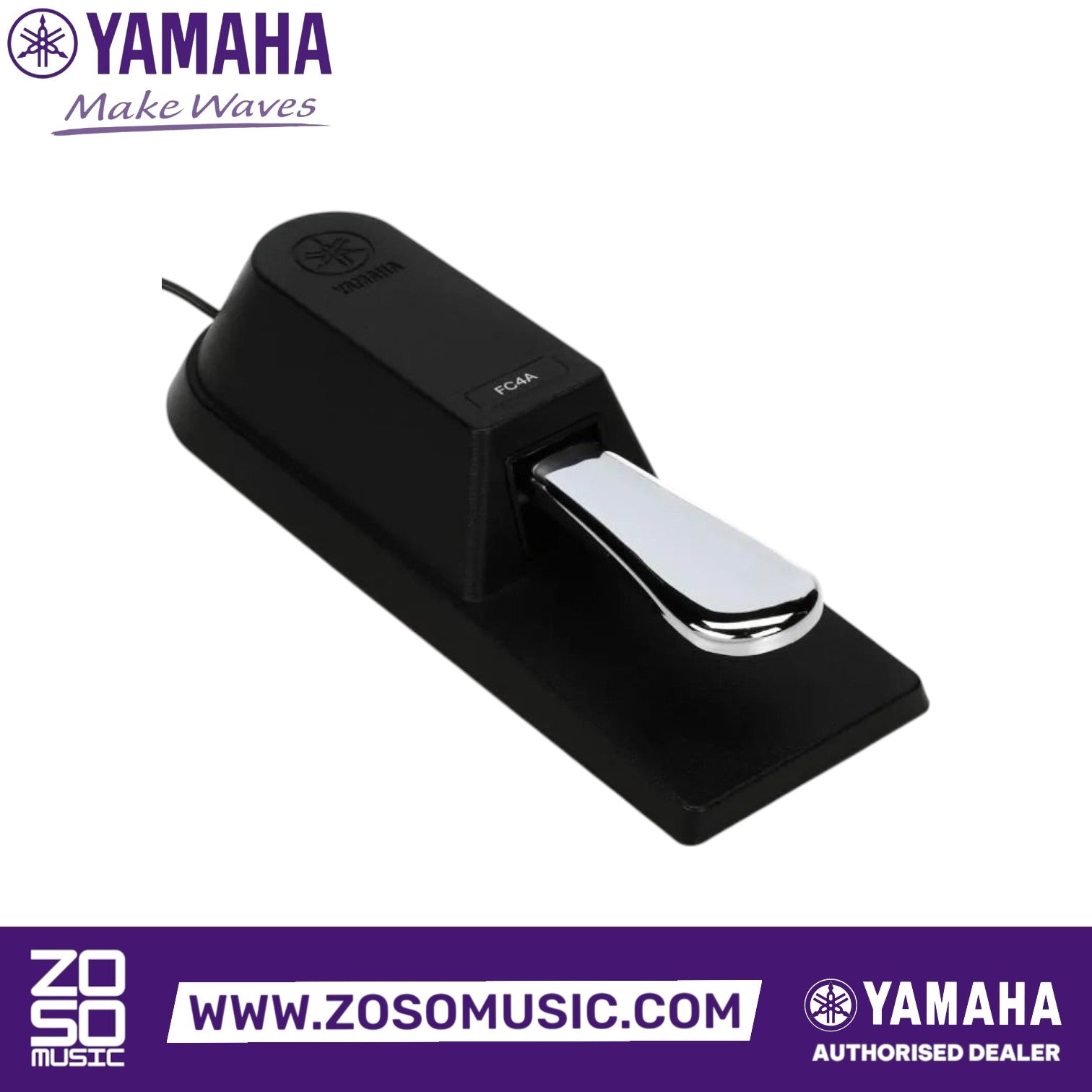 Zoso Music Yamaha FC4A piano-style sustain pedal with a black base and chrome foot lever for keyboards