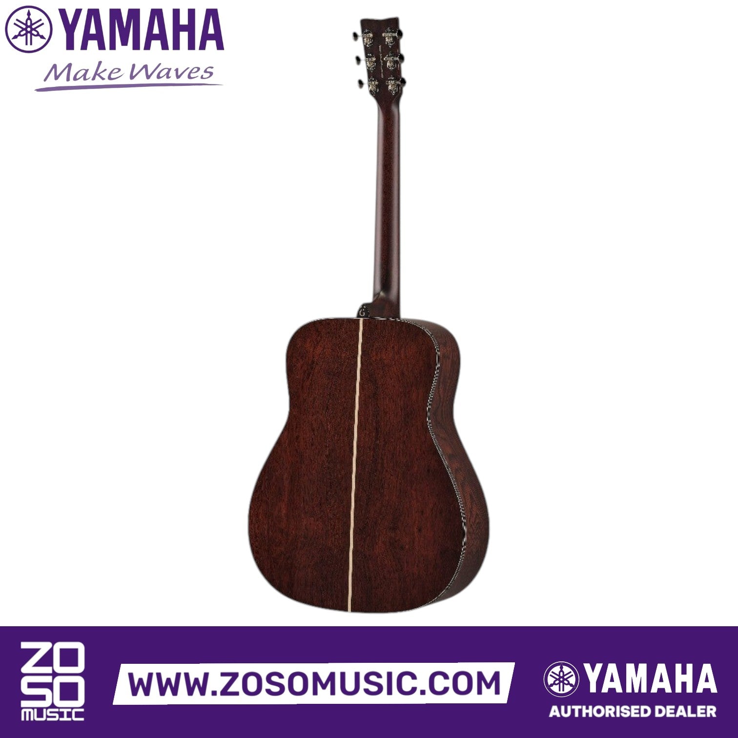 Zoso Music Yamaha 60th Anniversary FG9 acoustic guitar back view showing Guatemalan rosewood body and mahogany neck