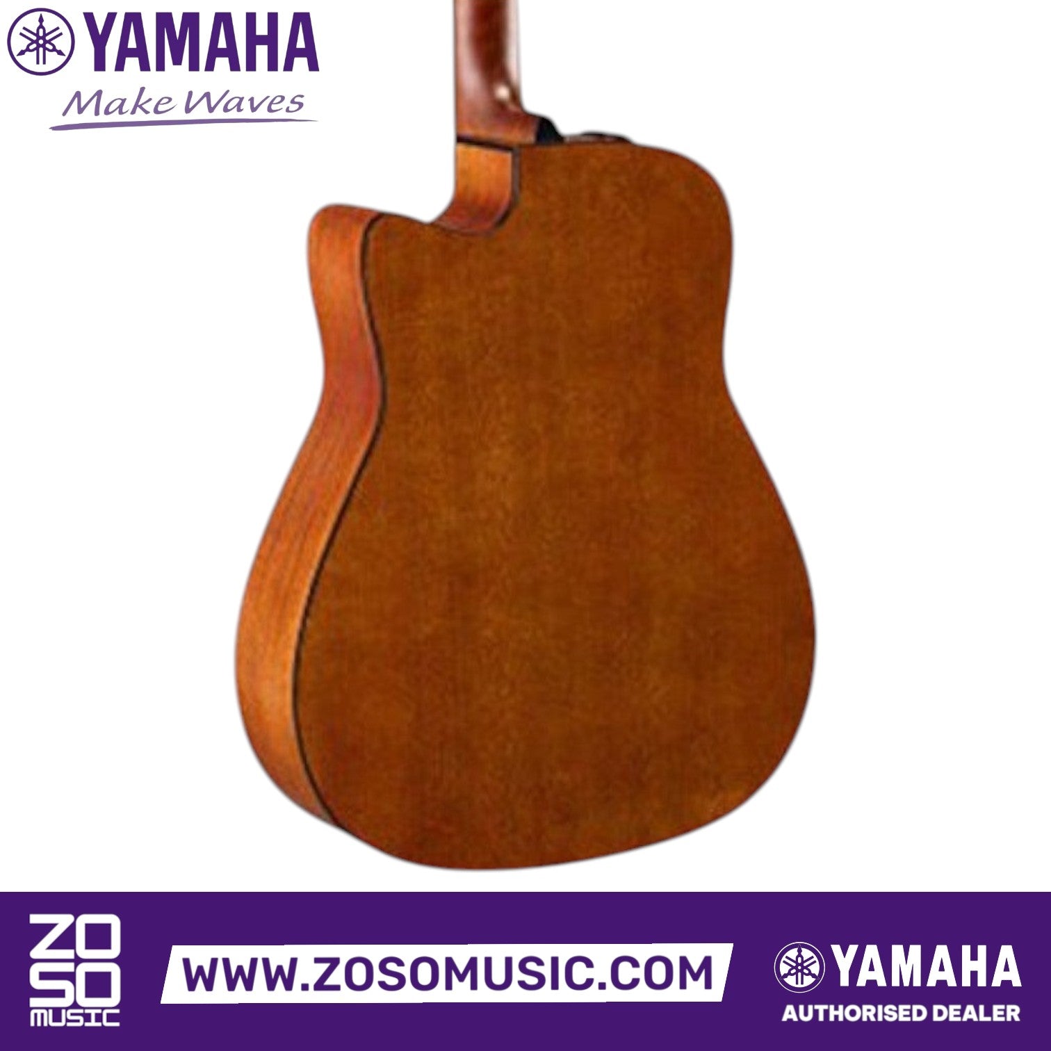 Zoso Music Yamaha FGX800C acoustic electric guitar back view showing the nato wood body and cutaway design