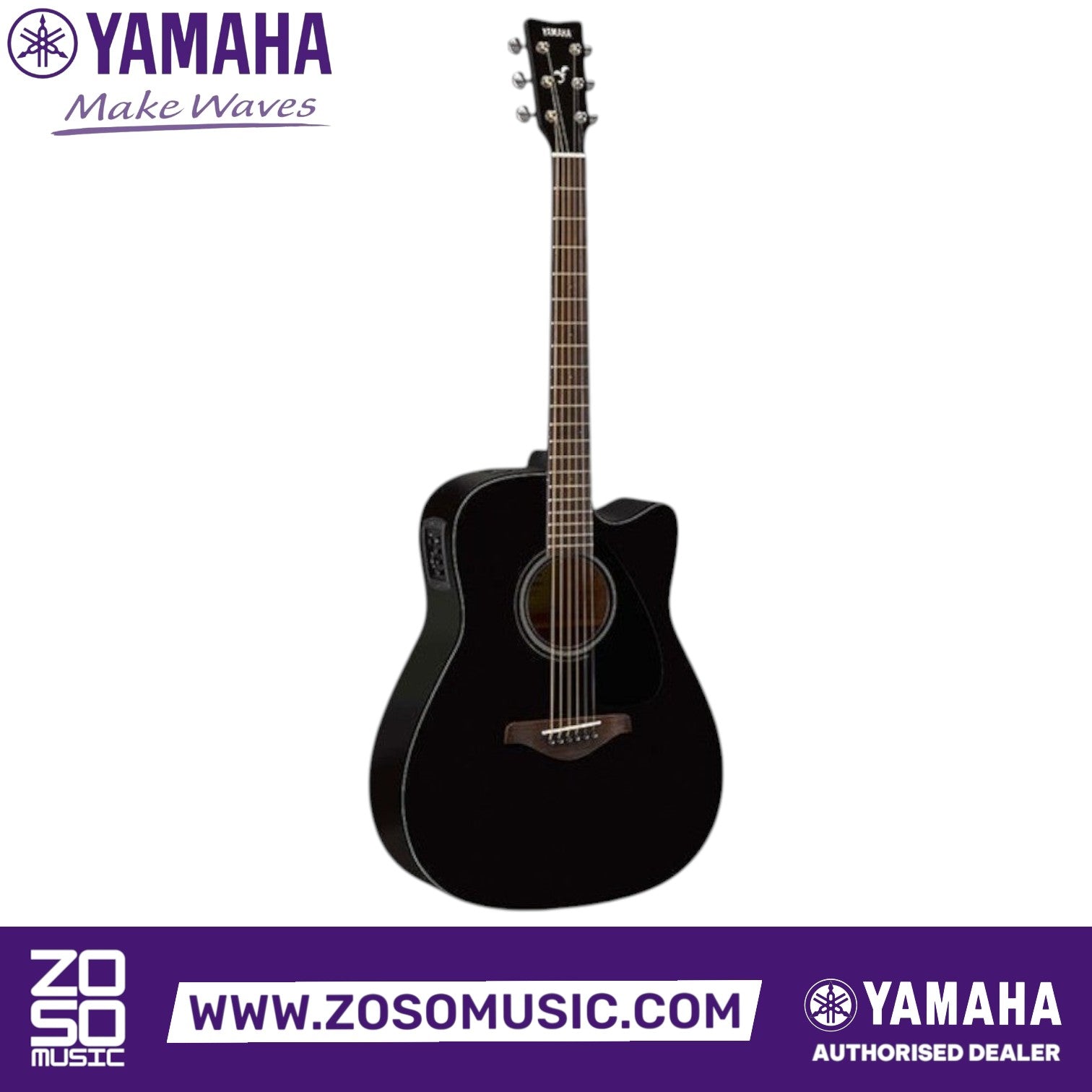 Zoso Music Yamaha FGX800C black acoustic-electric guitar with solid spruce top and cutaway body design