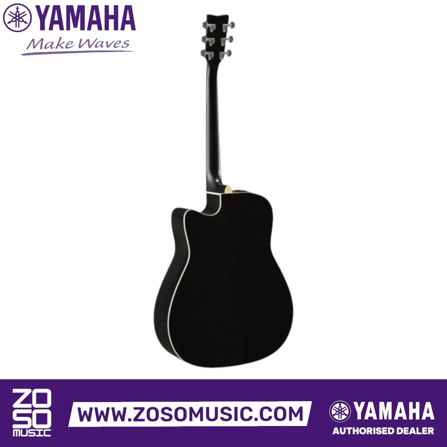 Zoso Music Yamaha FGX800C acoustic electric guitar in black, showing the back view of the cutaway body