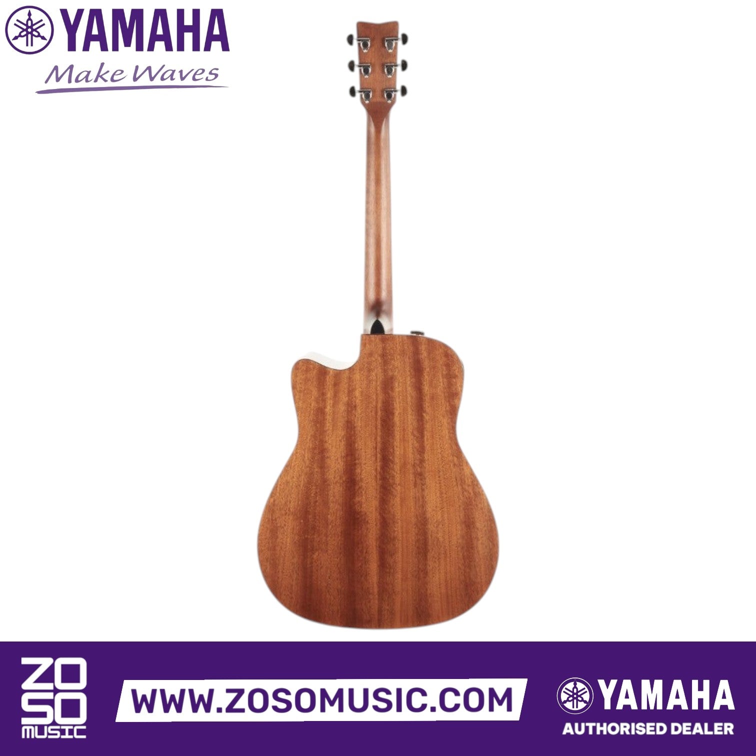 Zoso Music Yamaha FGX800C acoustic electric guitar back view showing nato wood body and chrome machine heads