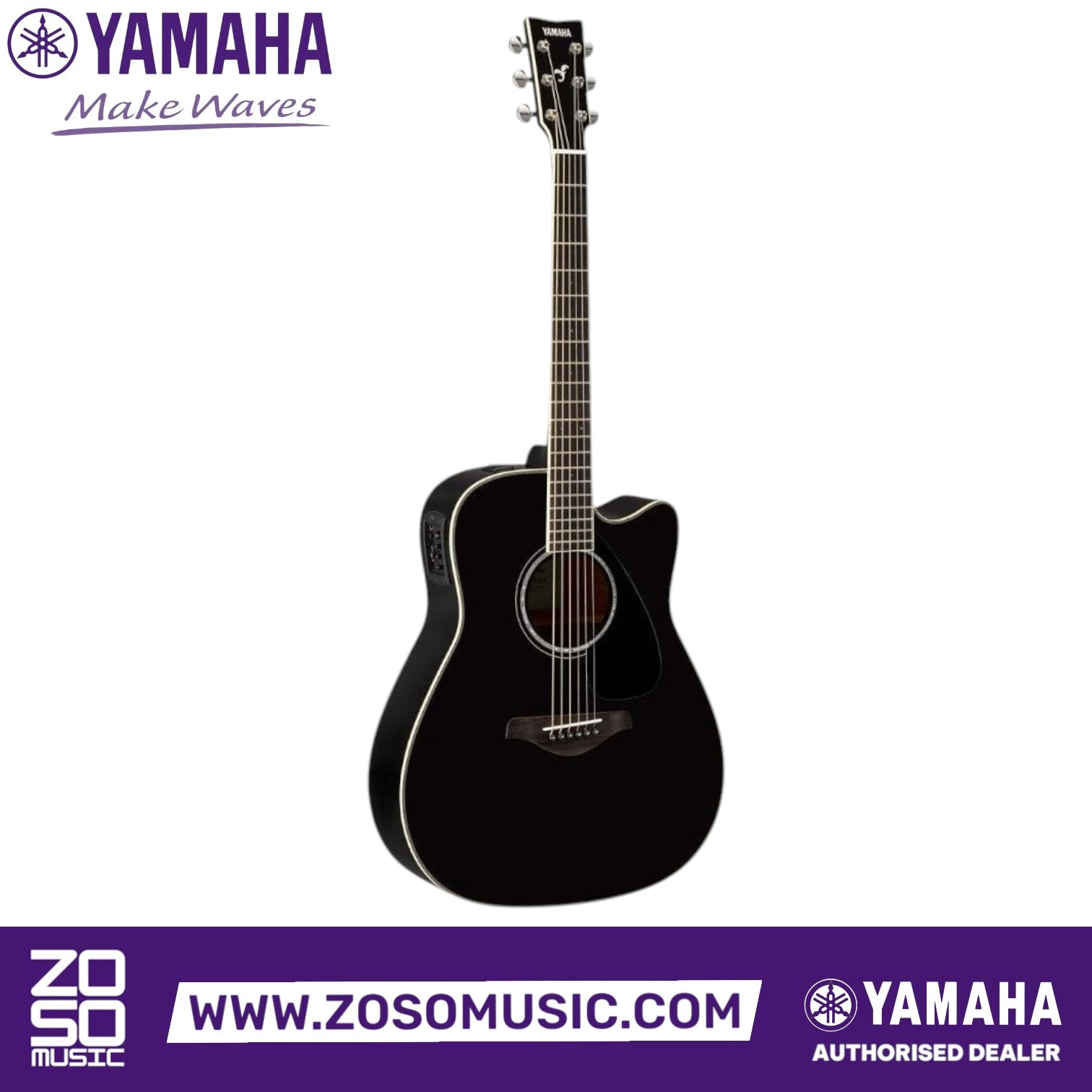 Zoso Music Yamaha FGX830C black acoustic-electric dreadnought guitar with solid spruce top and cutaway body