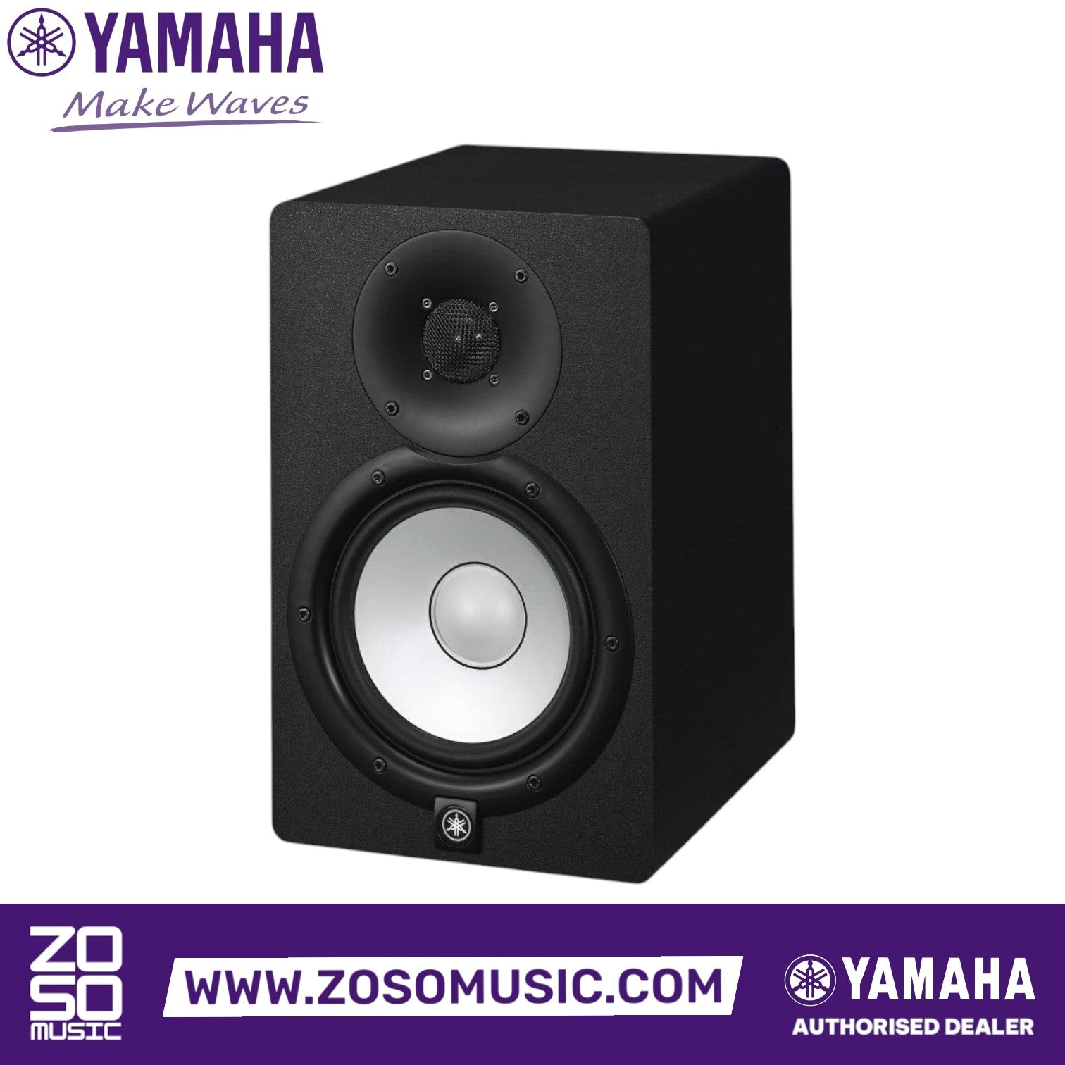 Zoso Music Yamaha HS7 black active studio monitor with 6.5 inch white cone woofer and 1 inch dome tweeter