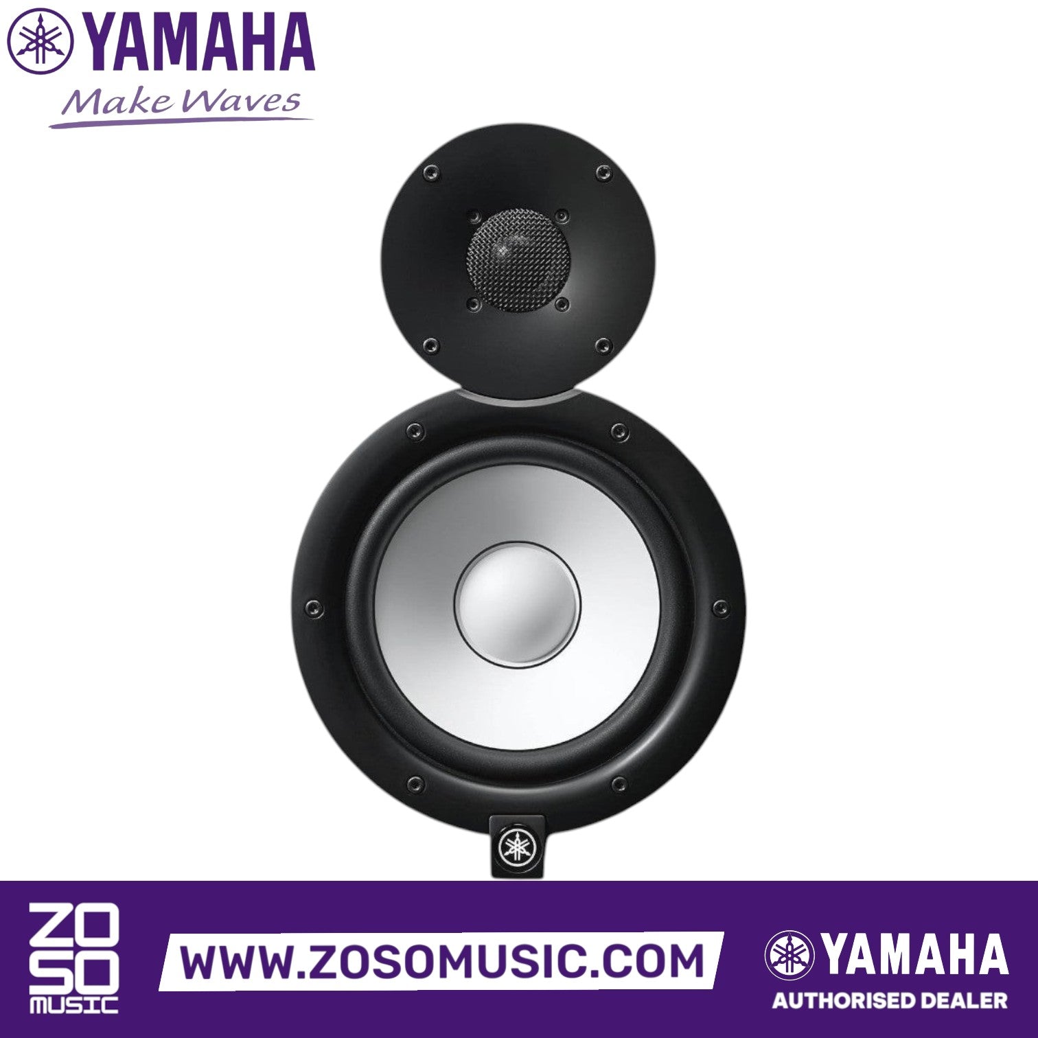Zoso Music Yamaha HS7 studio monitor featuring a 6.5-inch white cone woofer and 1-inch dome tweeter in black housing