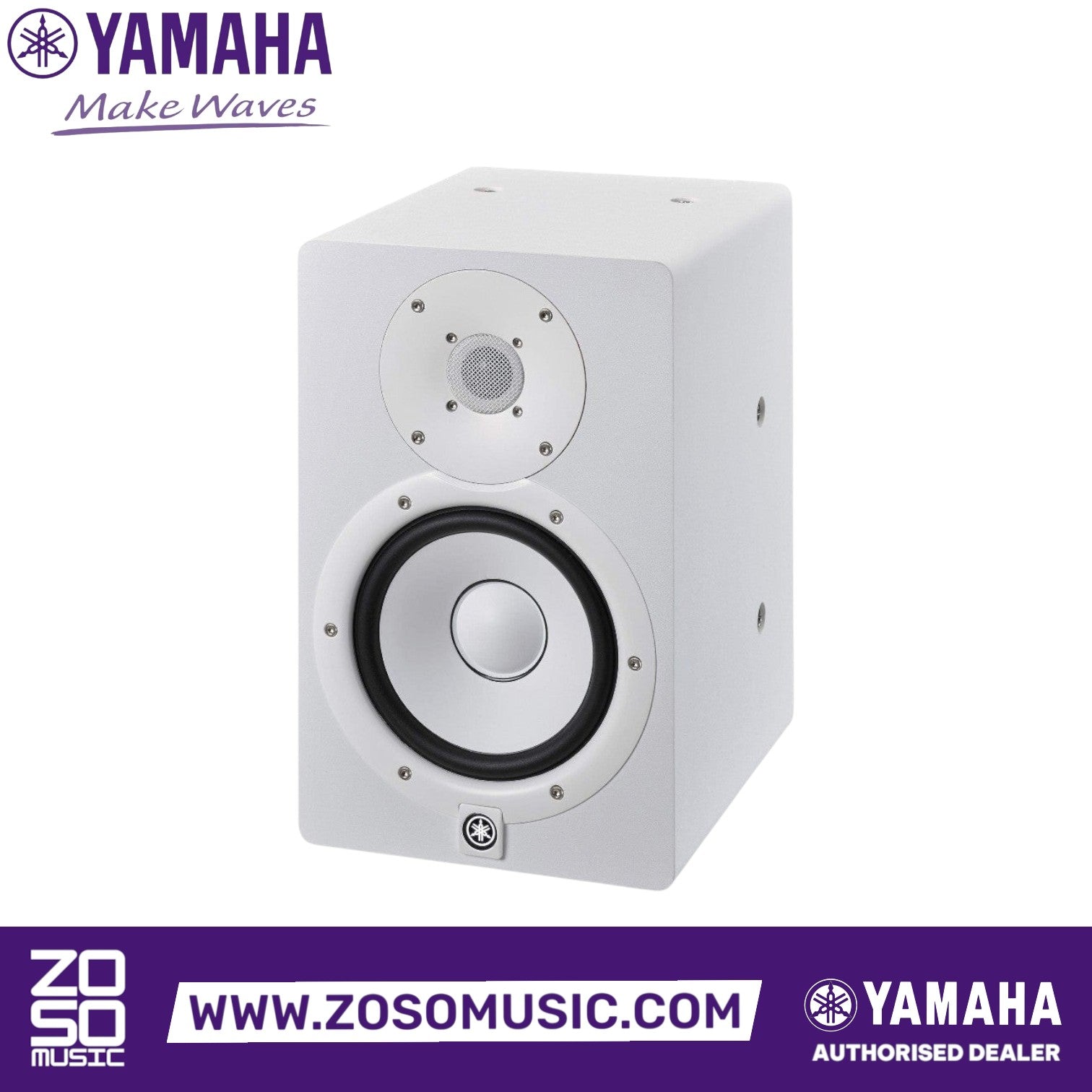 Zoso Music Yamaha HS7 white 6.5-inch active studio monitor with iconic white cone woofer and dome tweeter