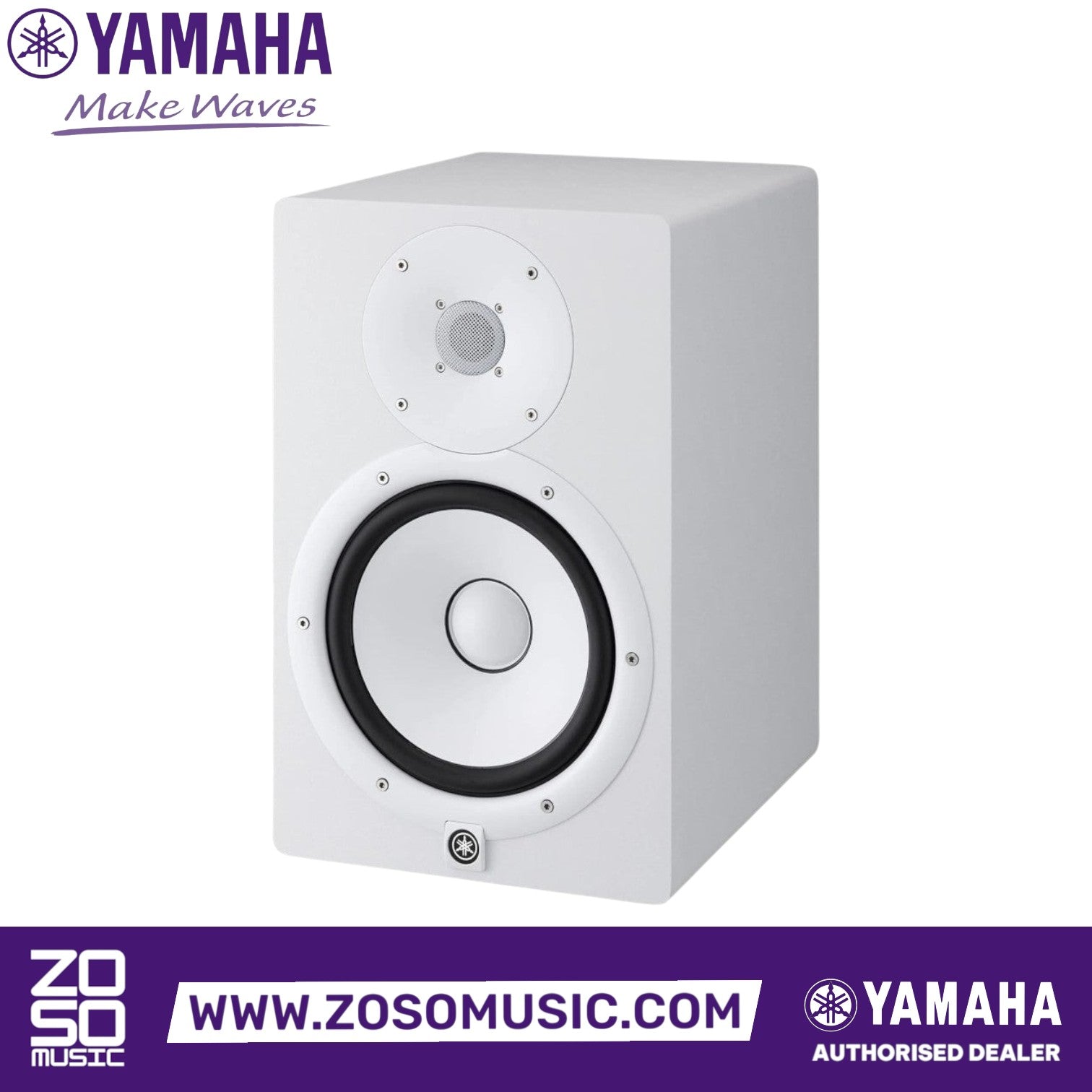 Zoso Music Yamaha HS8 white 8-inch active studio monitor speaker with iconic white cone woofer and dome tweeter