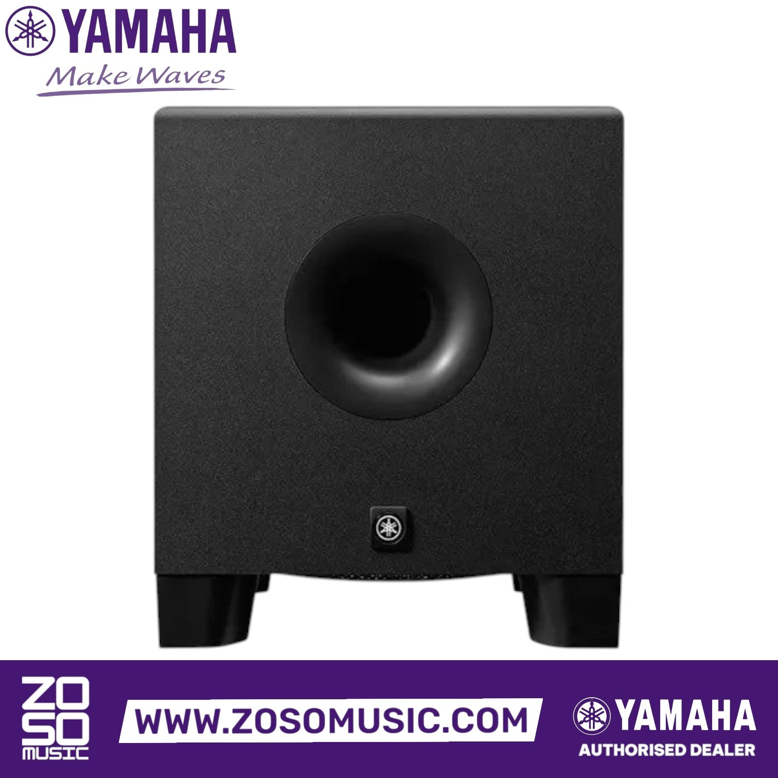 Zoso Music Yamaha HS8S 8-inch powered studio subwoofer in black with a front-facing bass-reflex port.