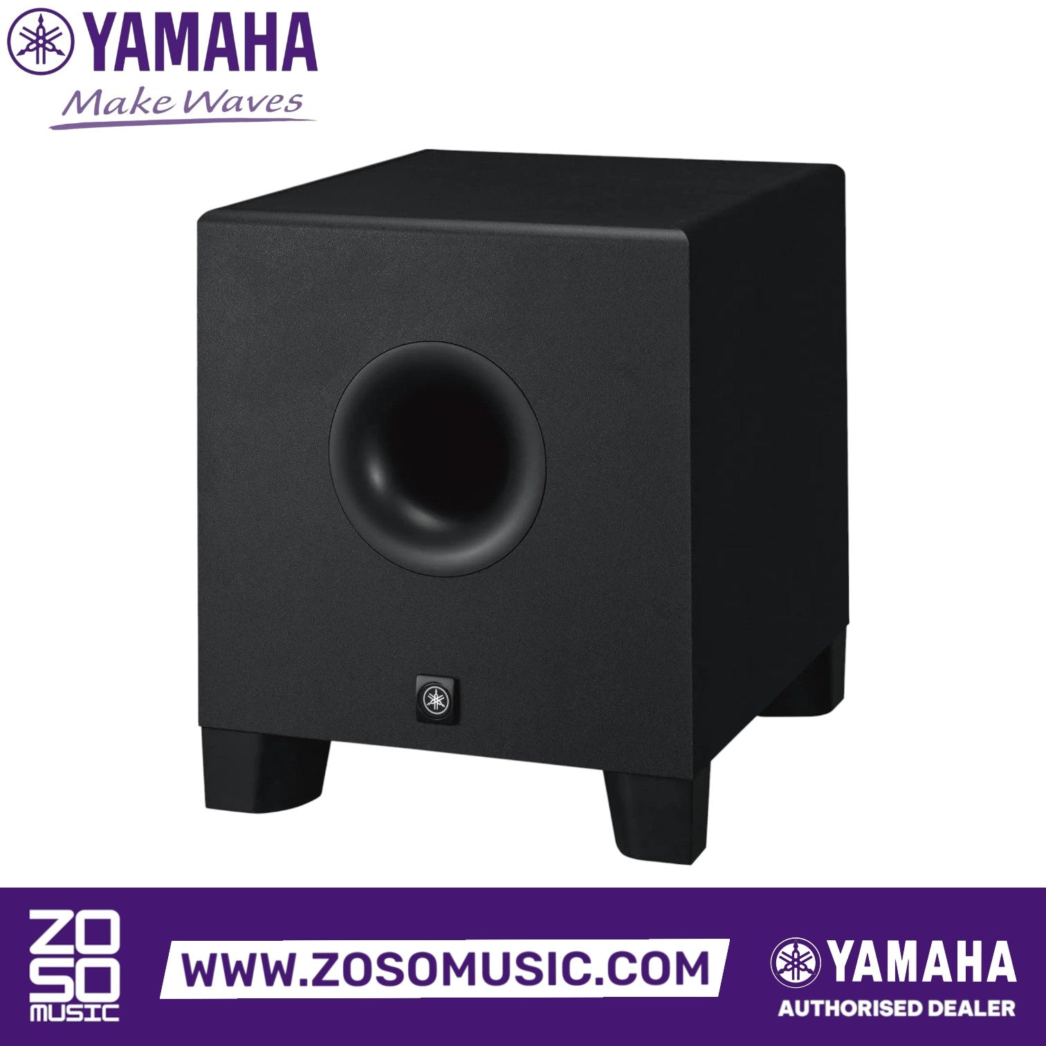 Zoso Music Yamaha HS8S 8-inch powered studio subwoofer in black with a front-facing bass-reflex port.