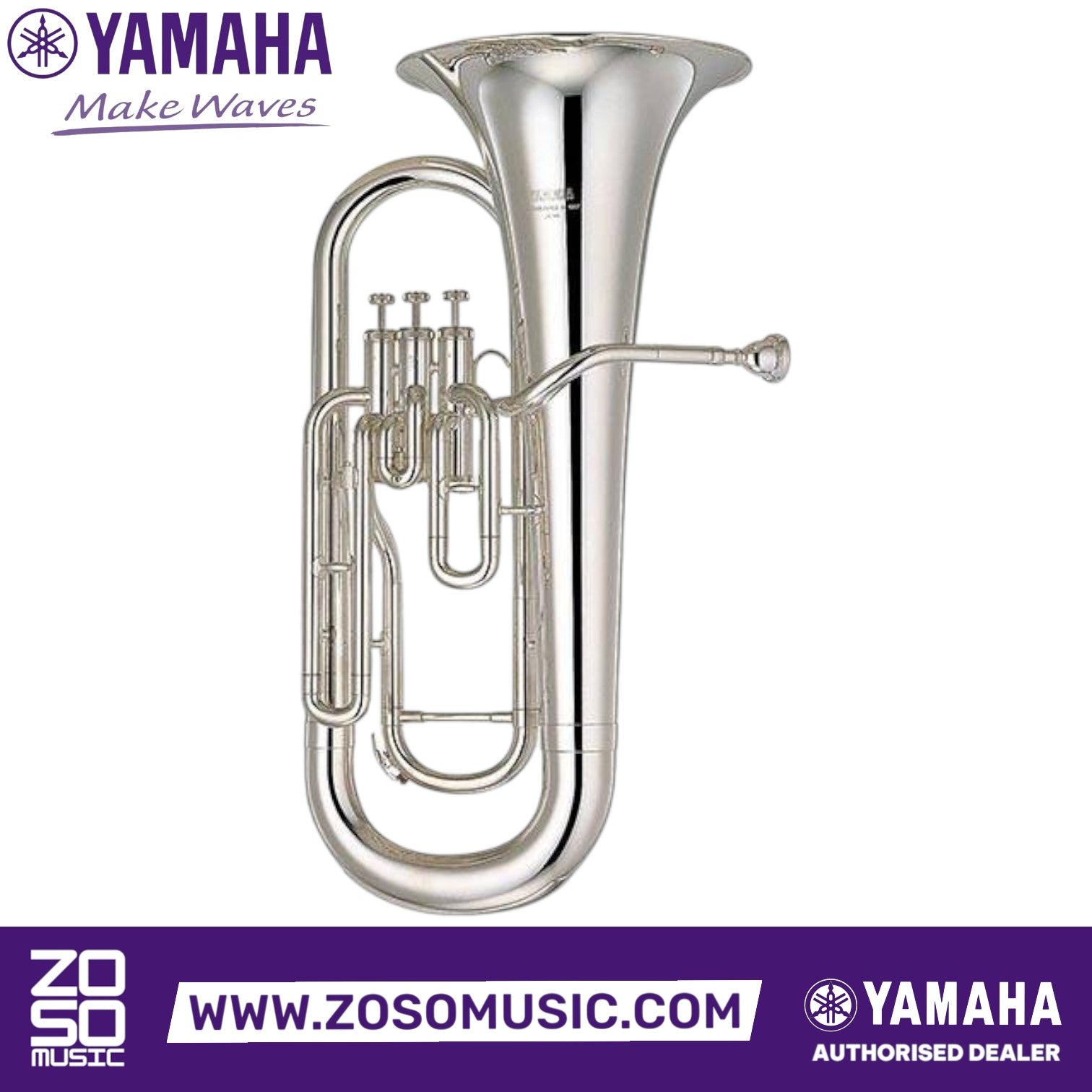 Zoso Music Yamaha YEP-201MS silver-plated marching euphonium with three front-action valves and yellow brass bell