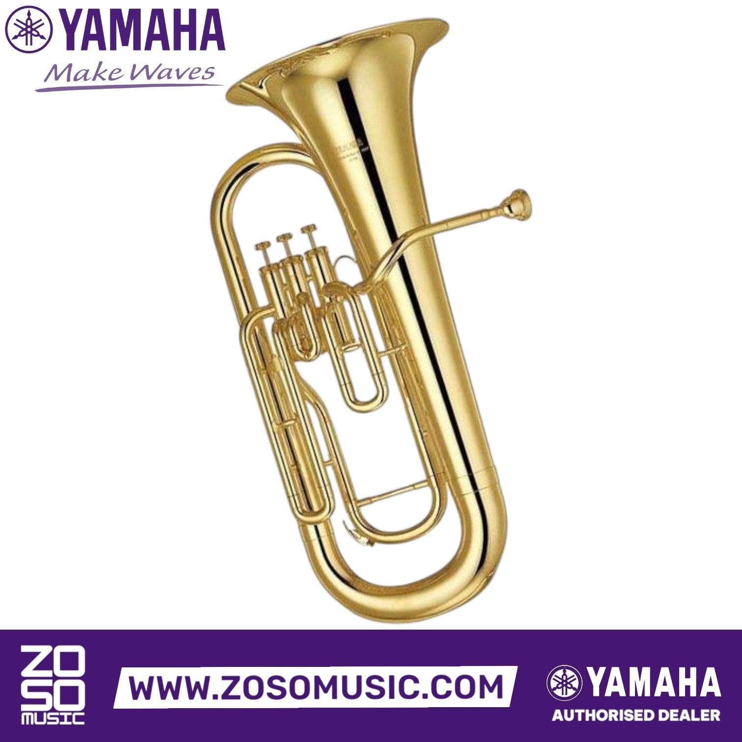 Zoso Music Yamaha YEP-201M convertible marching Bb euphonium in polished gold brass with three valves