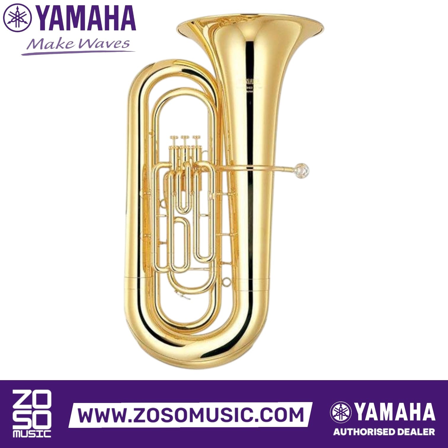 Zoso Music Yamaha YBB-201M marching tuba in yellow brass with three top-action nickel-plated pistons