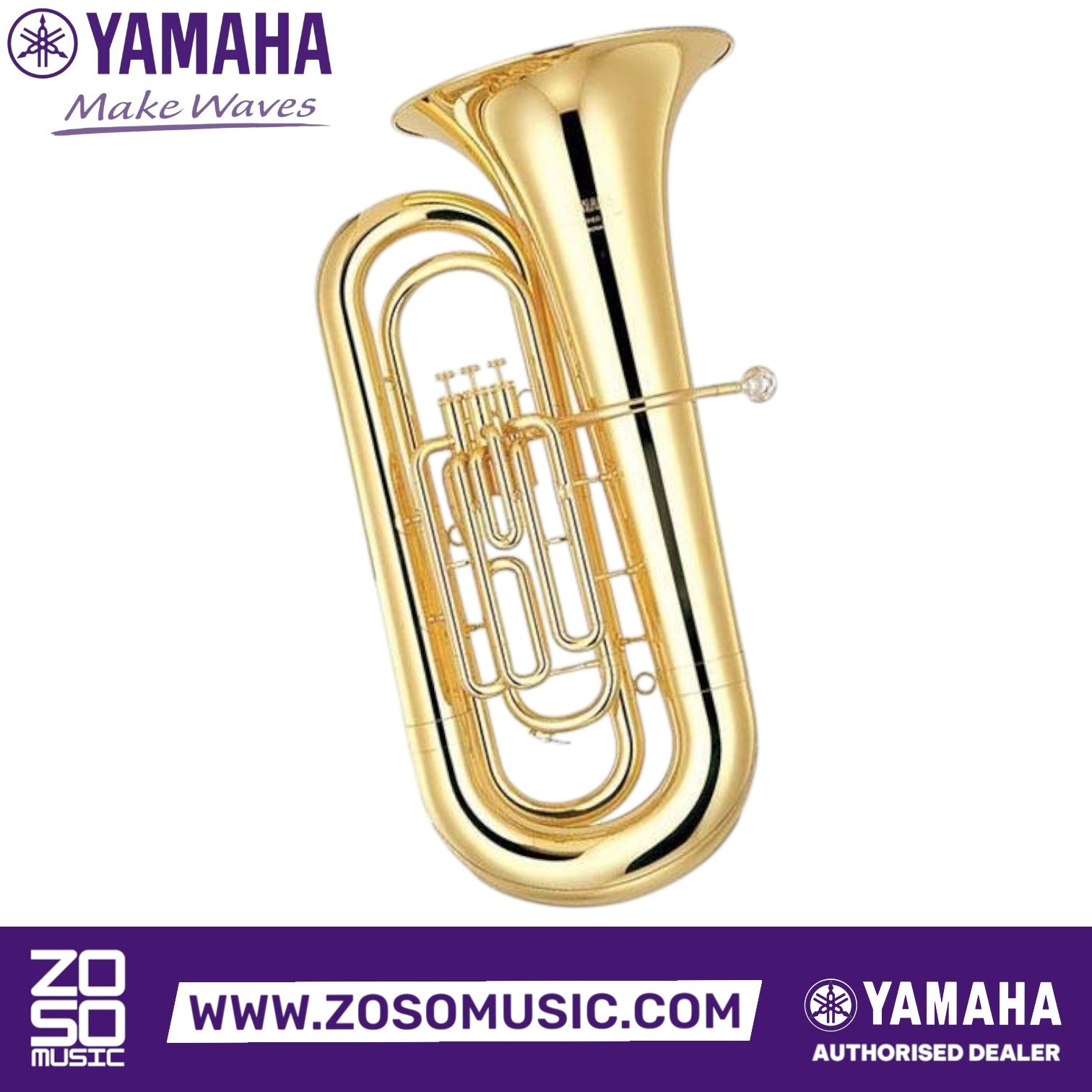 Zoso Music Yamaha YBB-201M marching tuba in yellow brass with three top-action nickel-plated pistons