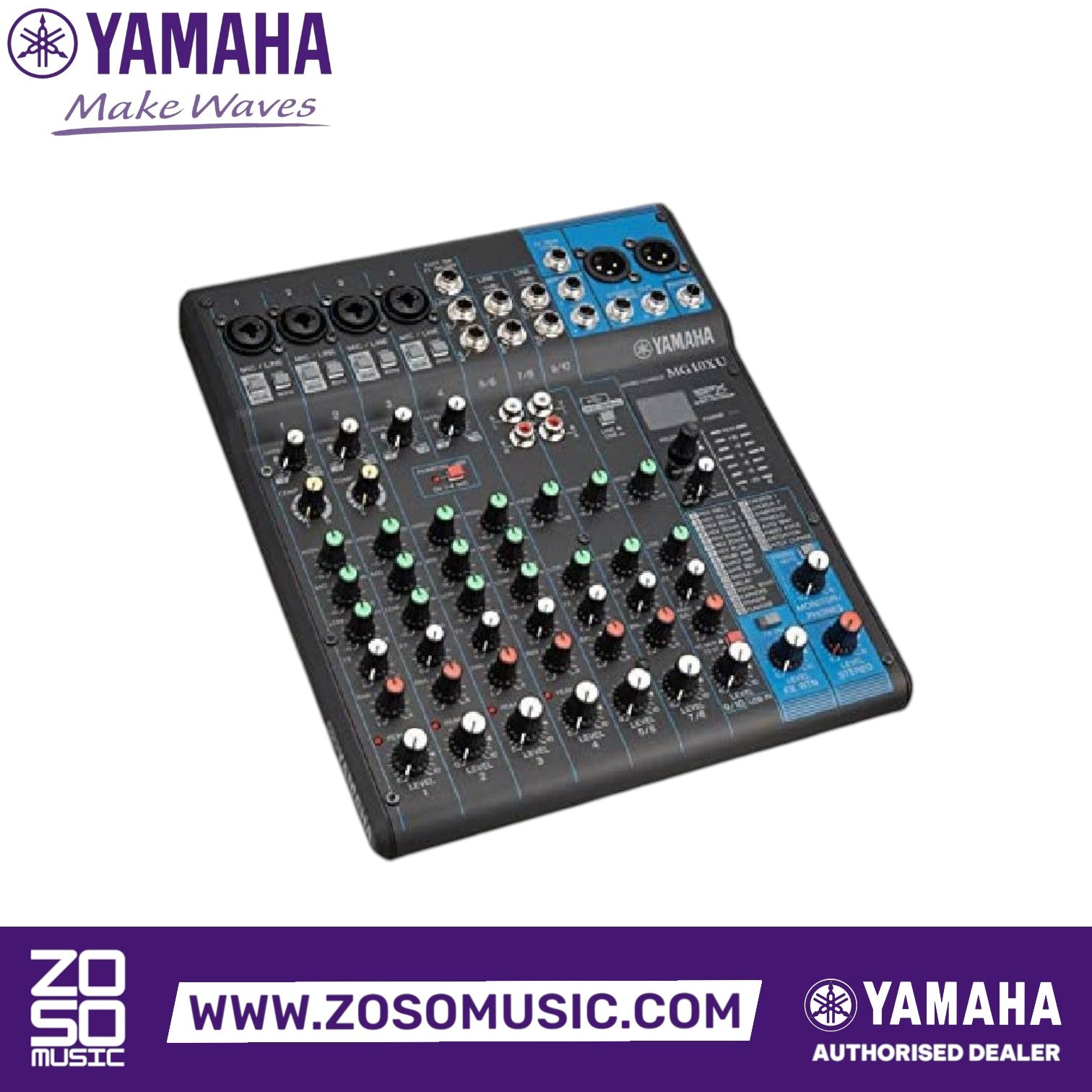 Zoso Music Yamaha MG10XU 10-channel analog mixer with D-PRE preamps, onboard effects, and durable metal chassis