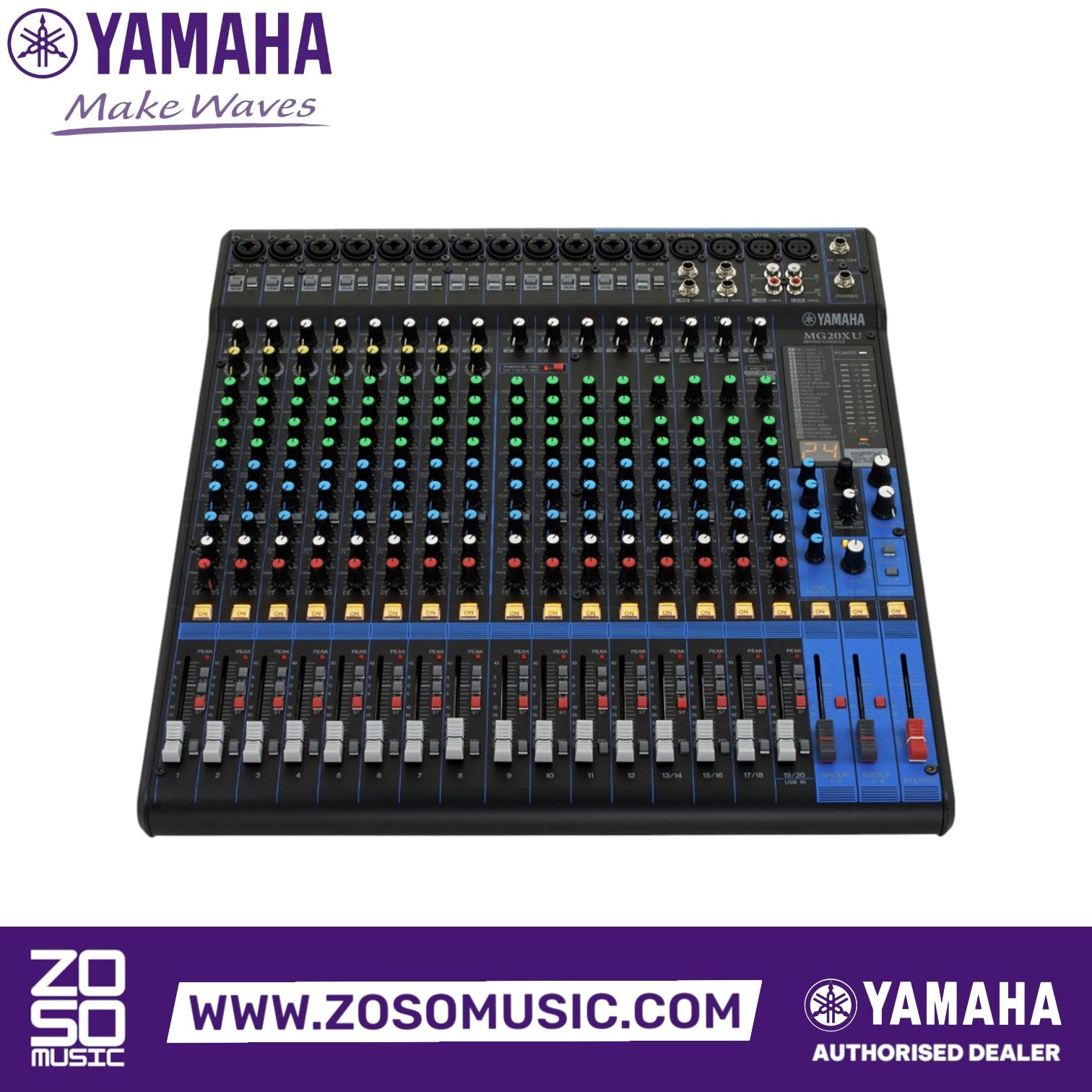 Zoso Music Yamaha MG20XU 20-channel analog mixer with D-PRE preamps and built-in SPX digital effects