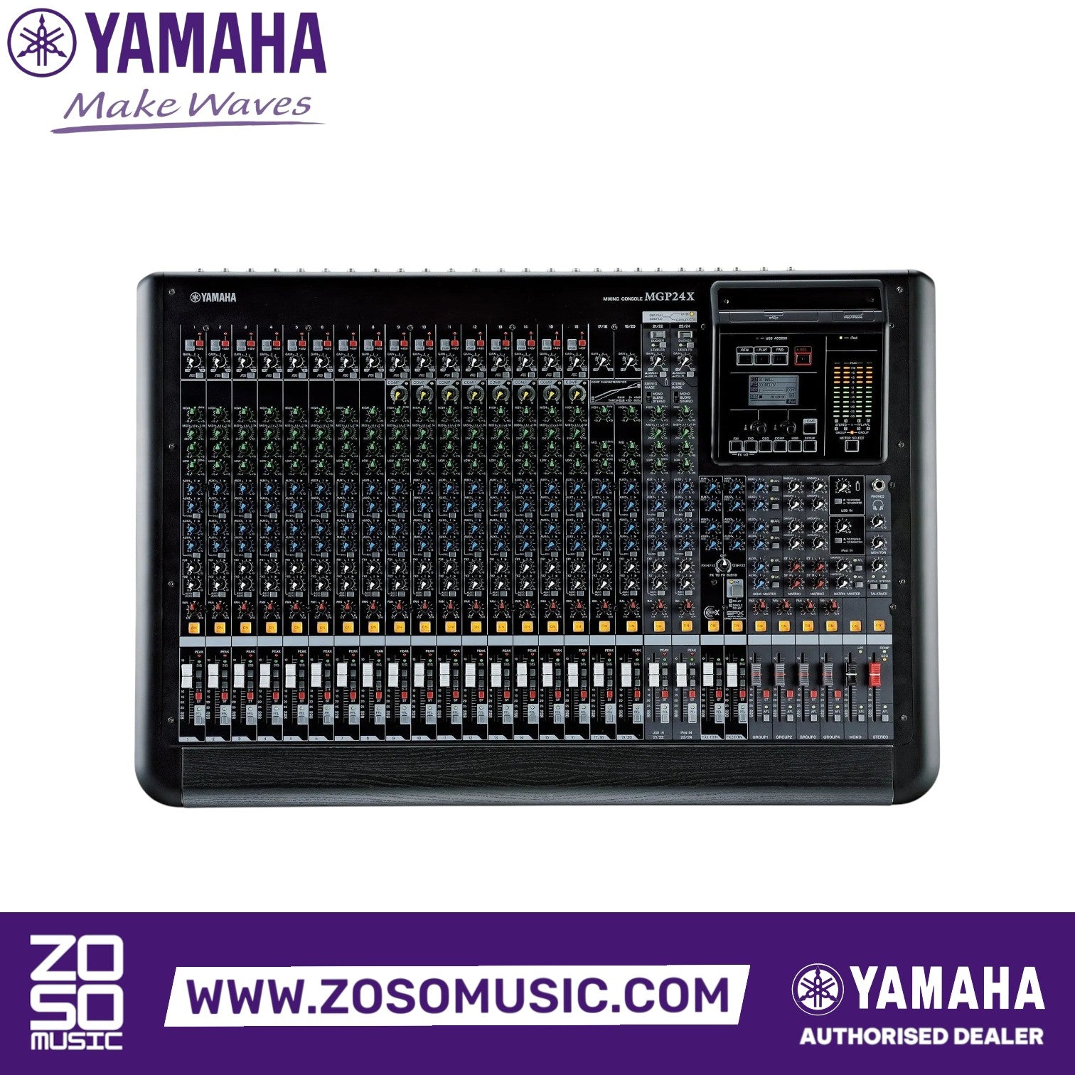 Zoso Music Yamaha MGP24X 24-channel analog mixing console with D-PRE preamps and built-in effects in a metal chassis