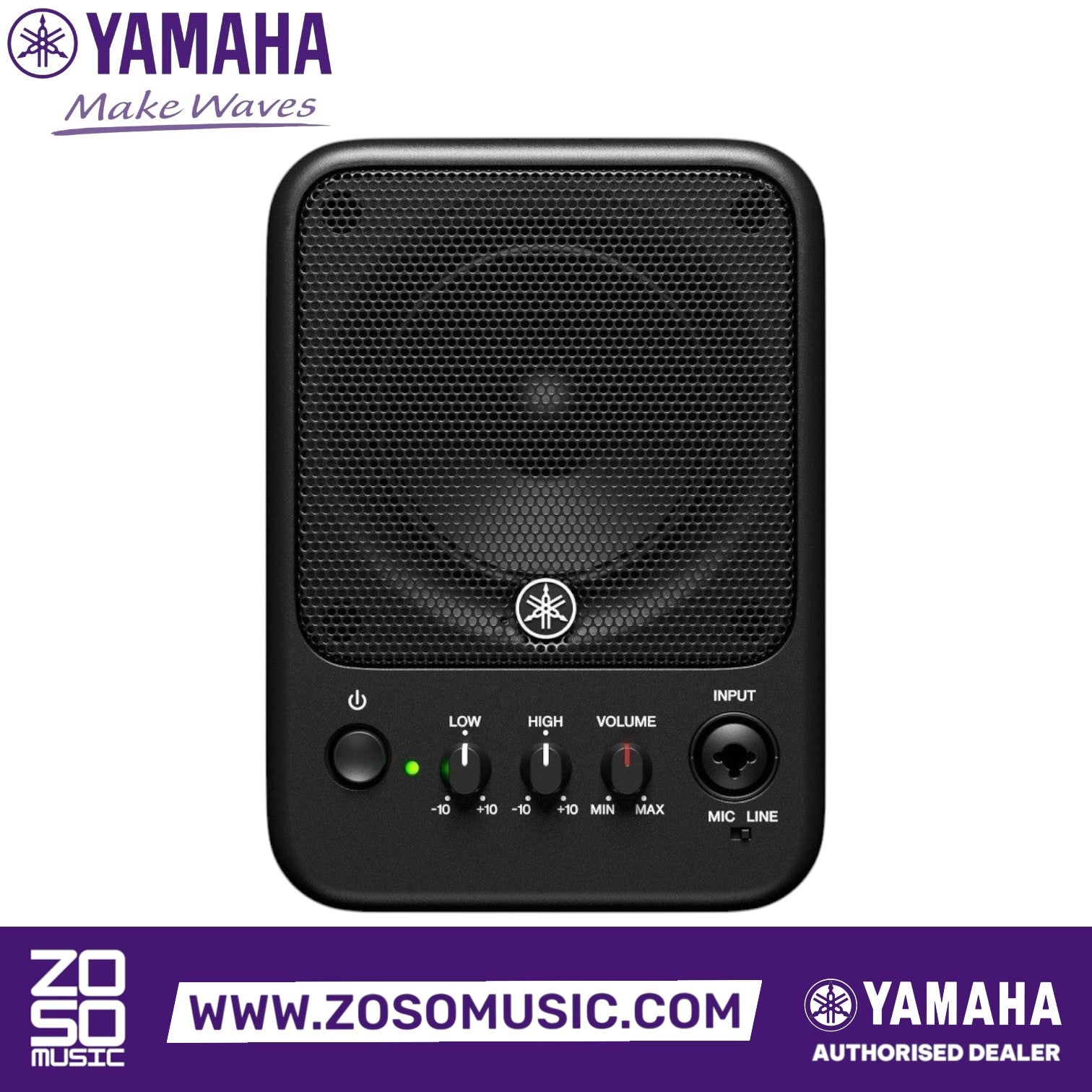 Zoso Music Yamaha MS101-4 compact black powered studio monitor with front-facing EQ and volume controls