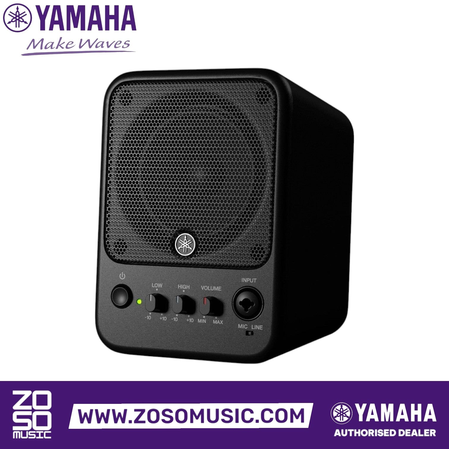 Zoso Music Yamaha MS101-4 compact black desktop powered studio monitor with front-mounted EQ and volume controls
