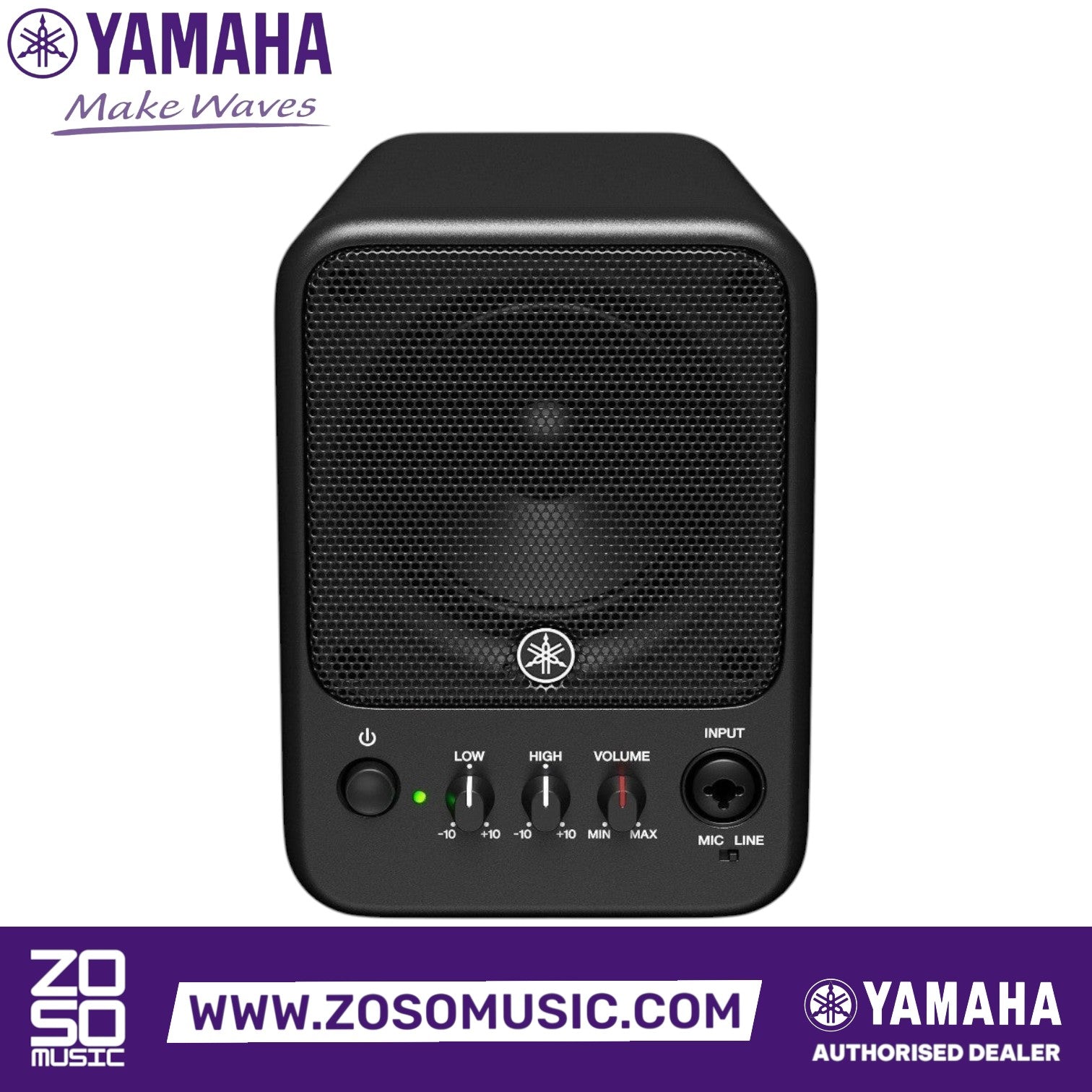 Zoso Music Yamaha MS101-4 compact black powered studio monitor with front-mounted EQ and volume controls