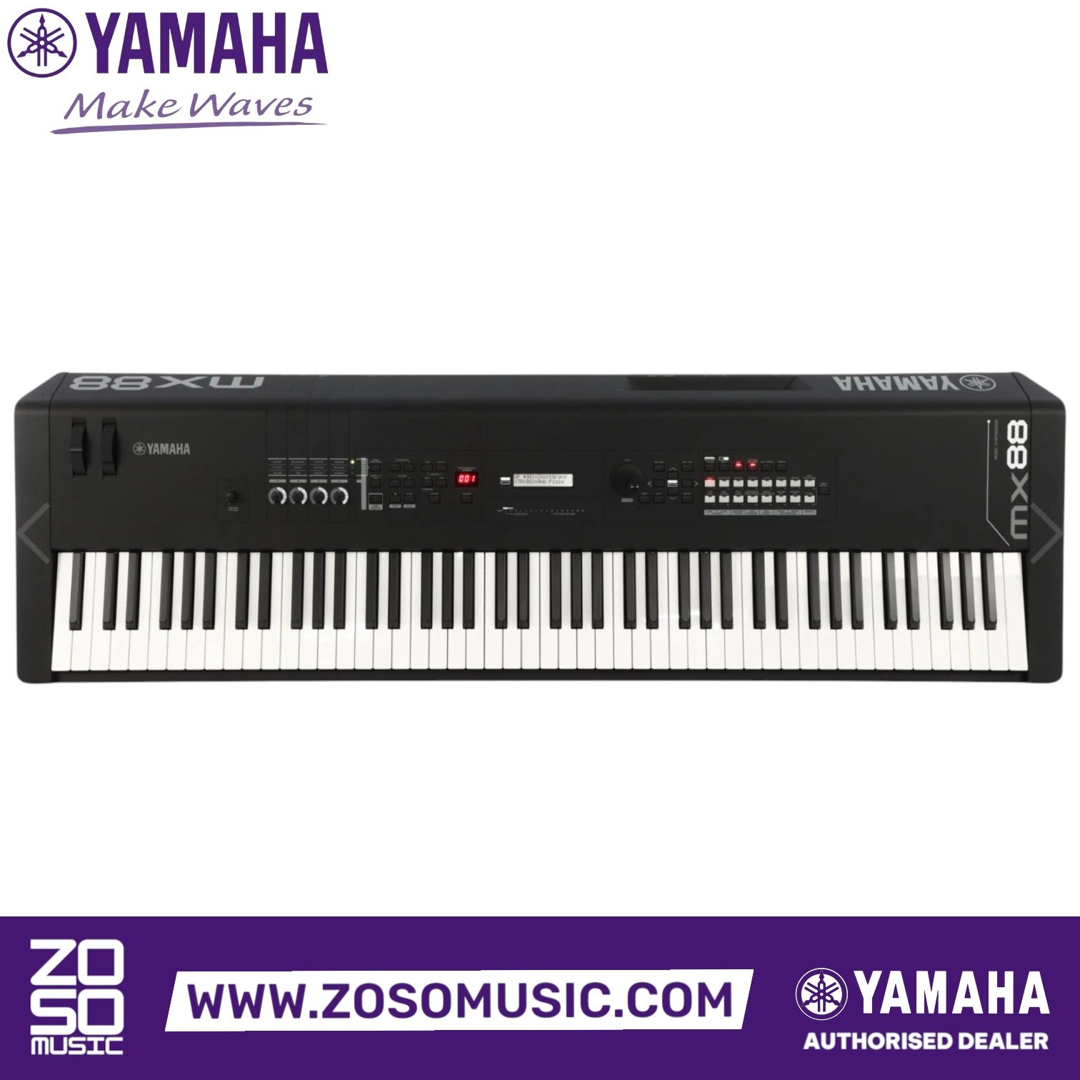 Zoso Music Yamaha MX-88 88-key weighted synthesizer keyboard with matte black keys and professional control panel