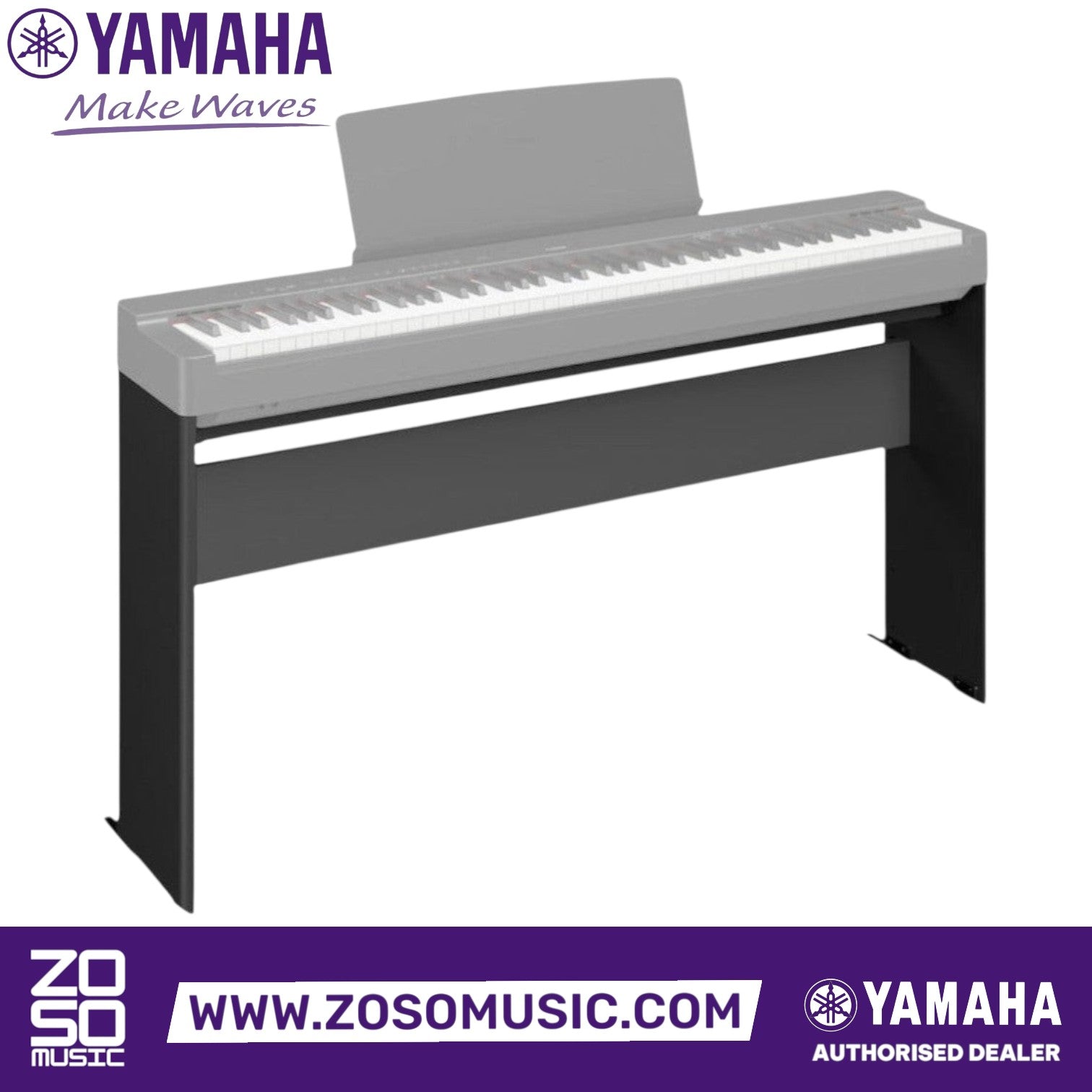 Zoso Music Yamaha P-145BT 88-key digital piano in black with a matching stand and music rest.