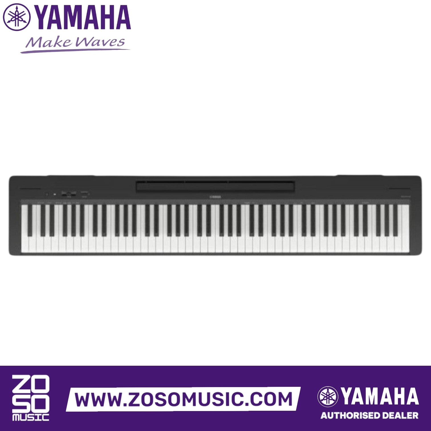 Zoso Music Yamaha P-145BT 88-key digital piano in black with a compact, modern design and weighted GHC keyboard.