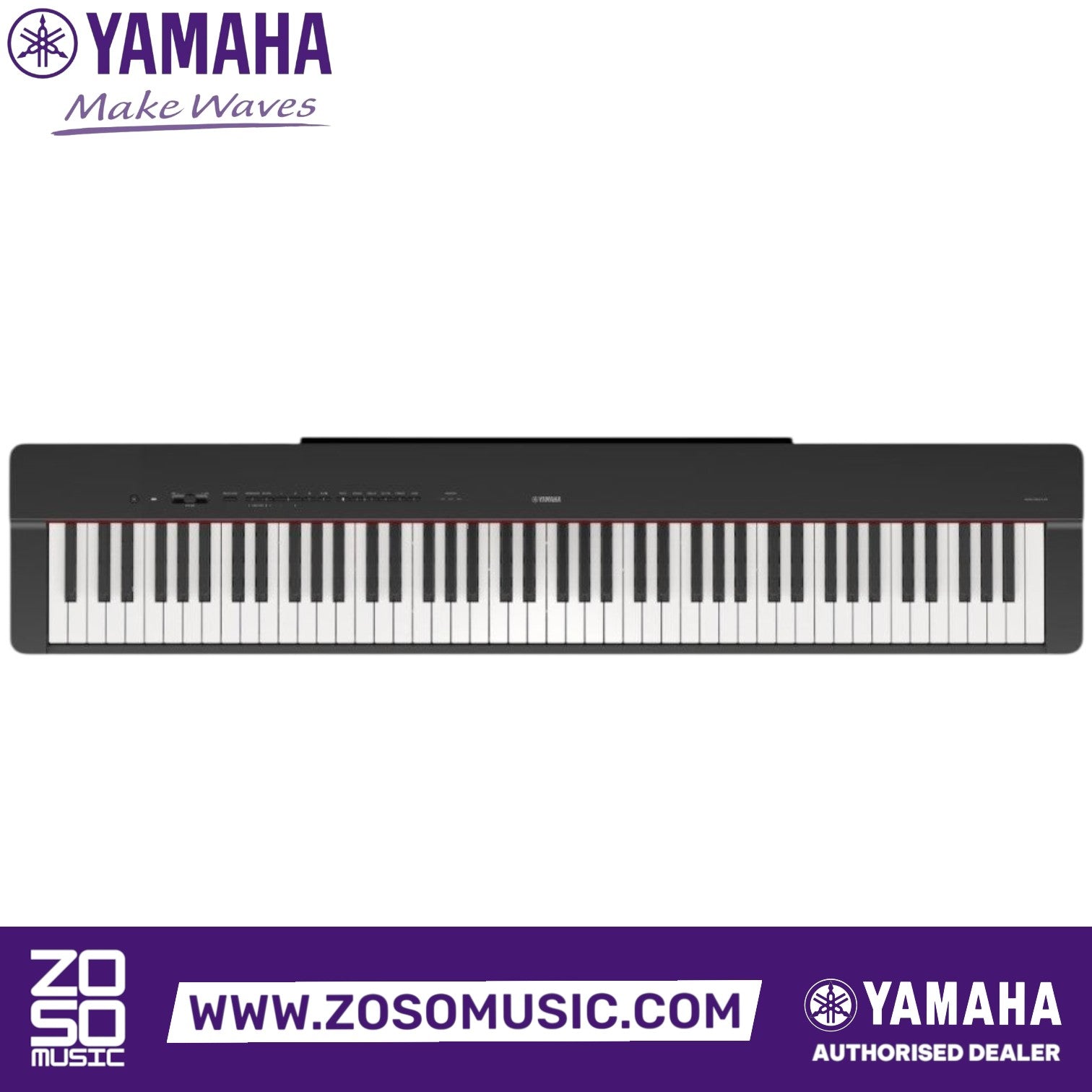 Zoso Music Yamaha P-225 88-key digital piano in black with a compact, weighted GHC keyboard design.