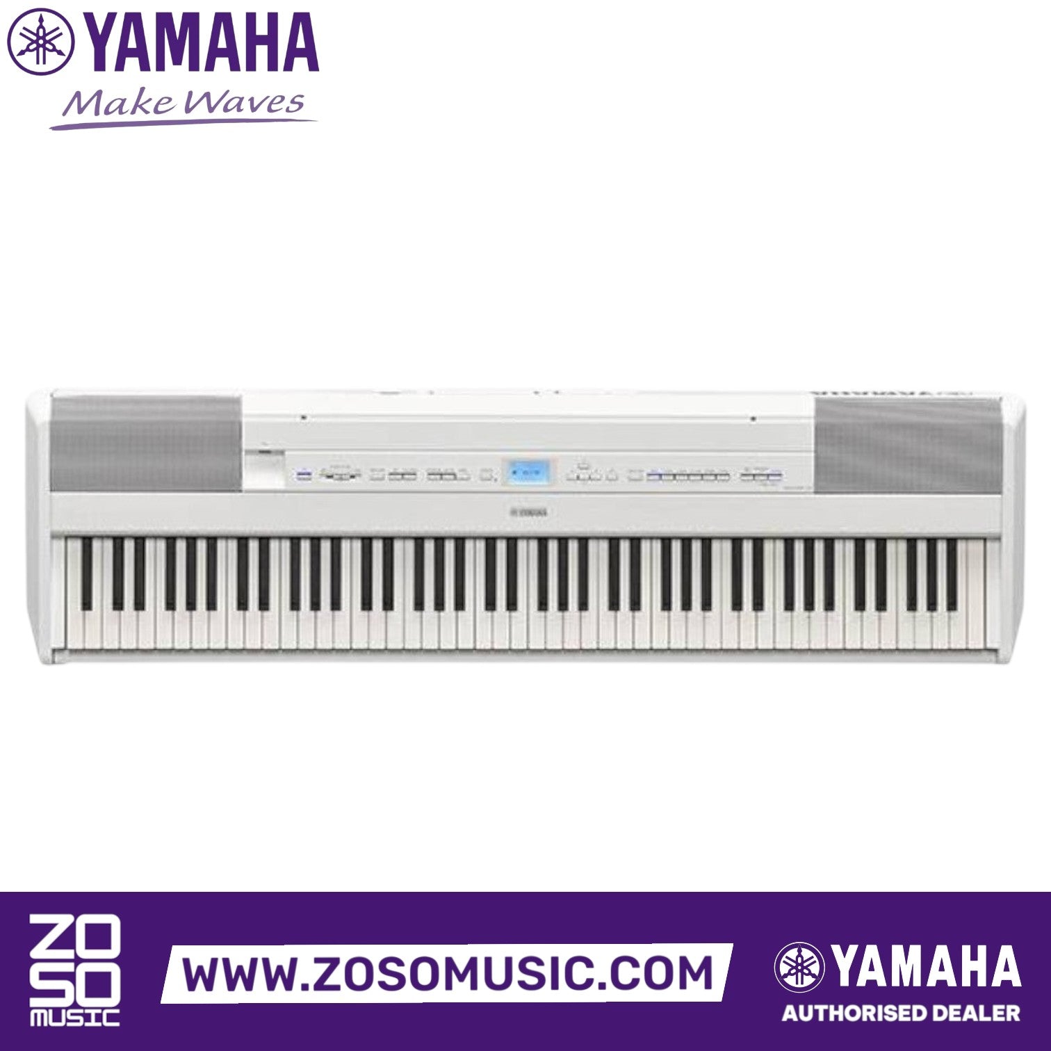 Zoso Music Yamaha P-515 88-key digital piano in white with NWX action and LCD display, front view.