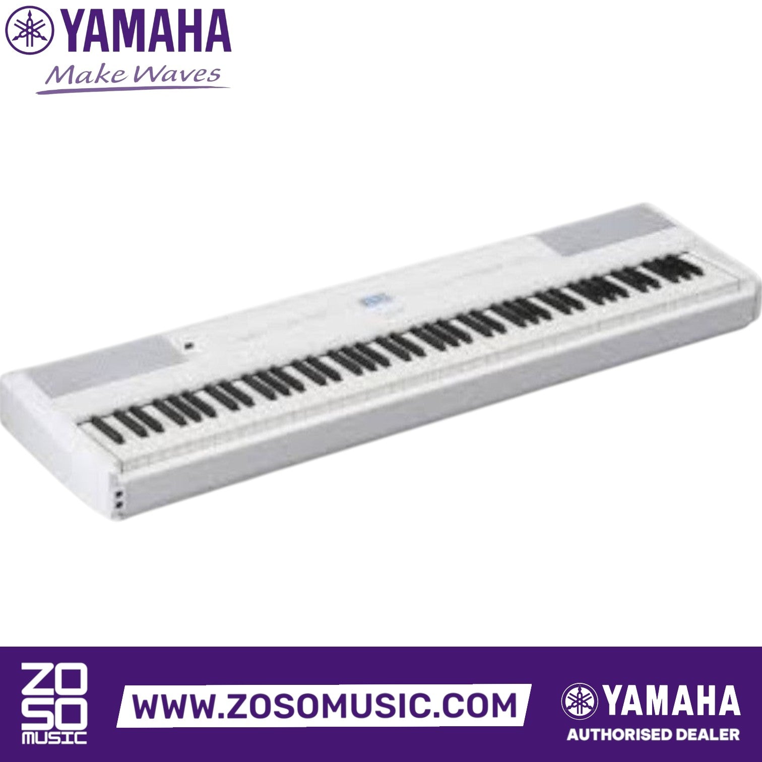Yamaha P-525 88-key digital stage piano in white with GrandTouch-S weighted keys, available at Zoso Music.
