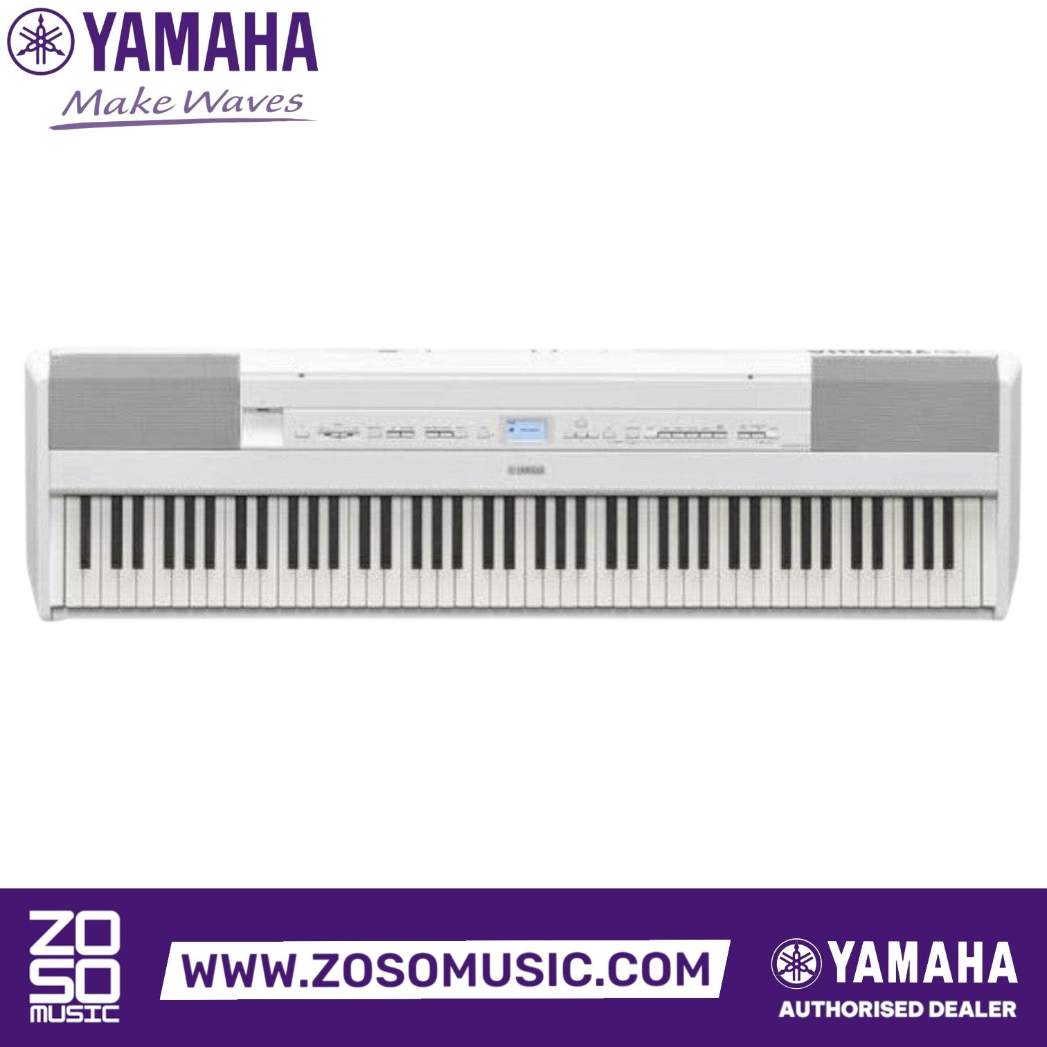 Zoso Music Yamaha P-525 88-key digital piano in white with GrandTouch-S weighted keyboard and built-in speakers.
