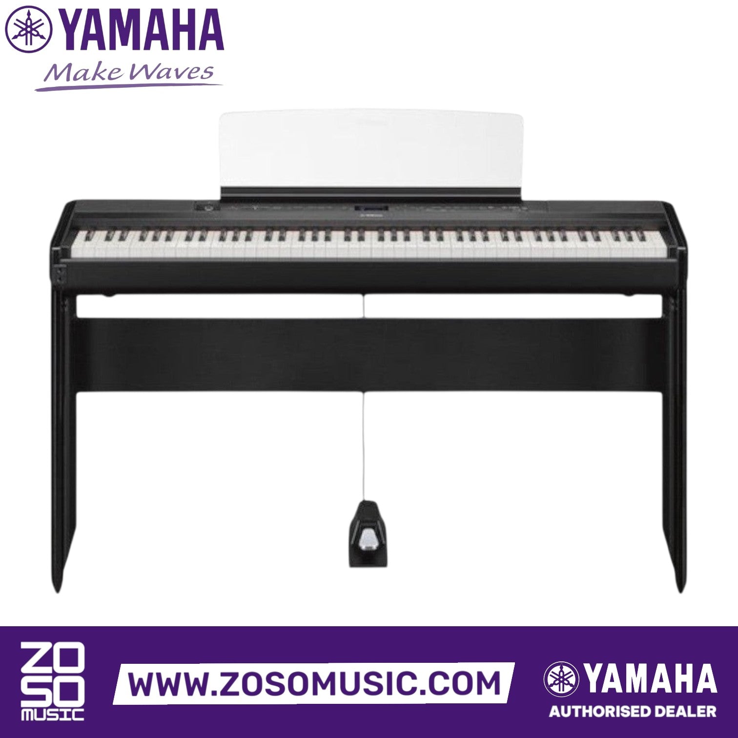 Zoso Music Yamaha P-525 88-key digital piano in black with weighted GrandTouch-S keys and included sustain pedal.