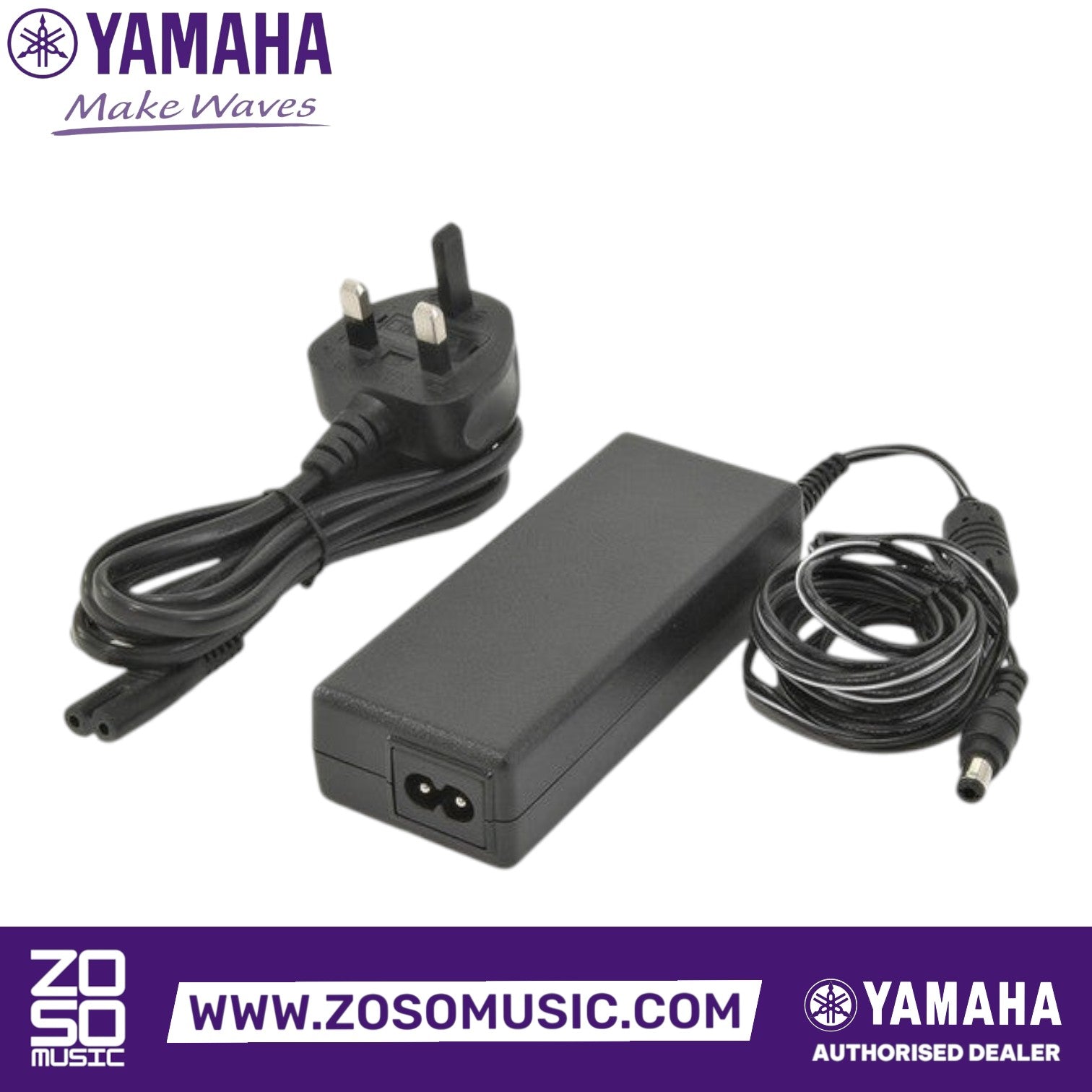Zoso Music Yamaha PA-300C matte black AC power adapter with UK plug and power cables for portable keyboards