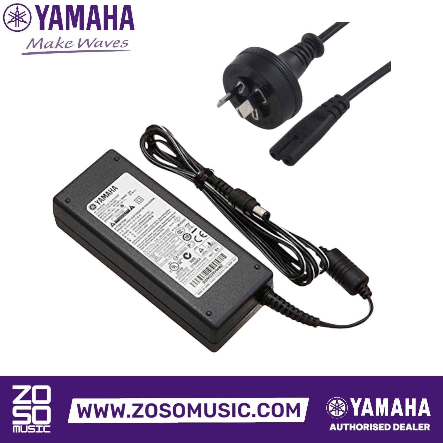 Zoso Music Yamaha PA-300C matte black AC power adapter for portable keyboards with 16V output and power cable