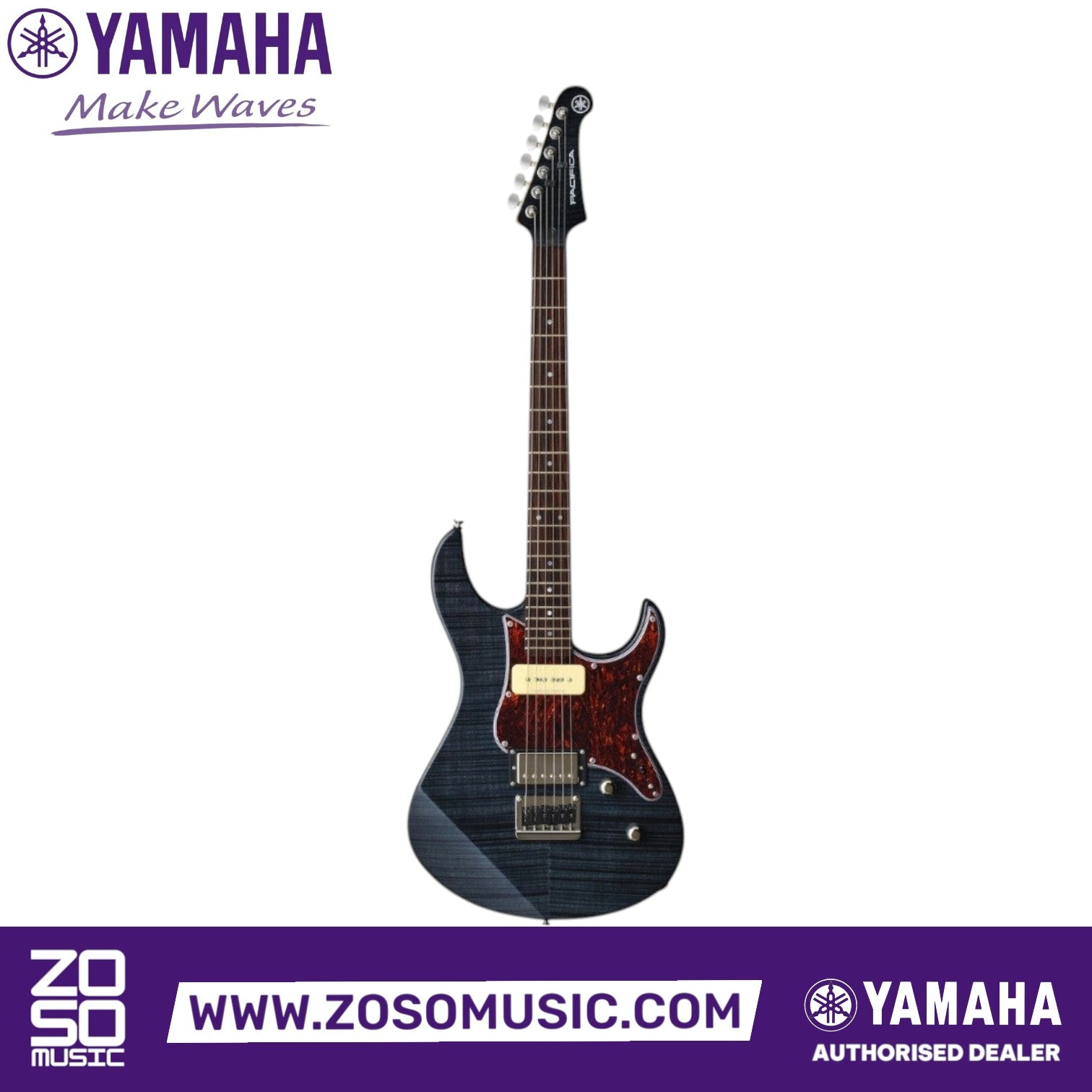 Zoso Music Yamaha Pacifica 611HFM electric guitar in translucent black with flamed maple top and tortoiseshell pickguard
