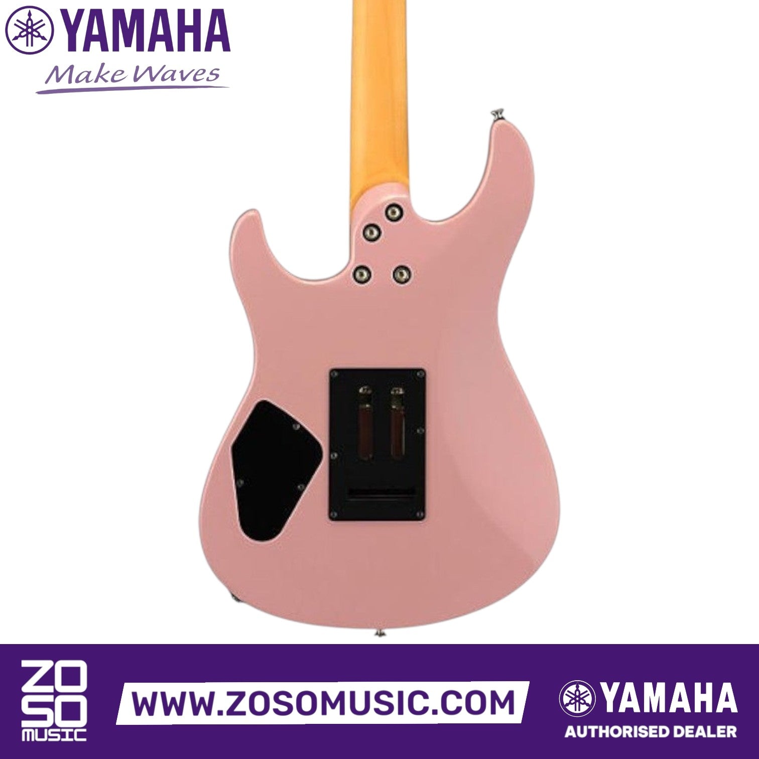 Zoso Music Yamaha Pacifica Standard Plus electric guitar in Ash Pink, back view showing alder body and maple neck
