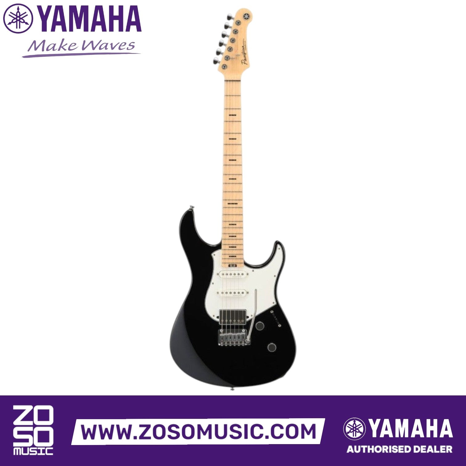 Zoso Music Yamaha Pacifica Standard Plus electric guitar in black with a maple fingerboard and HSS pickup configuration.