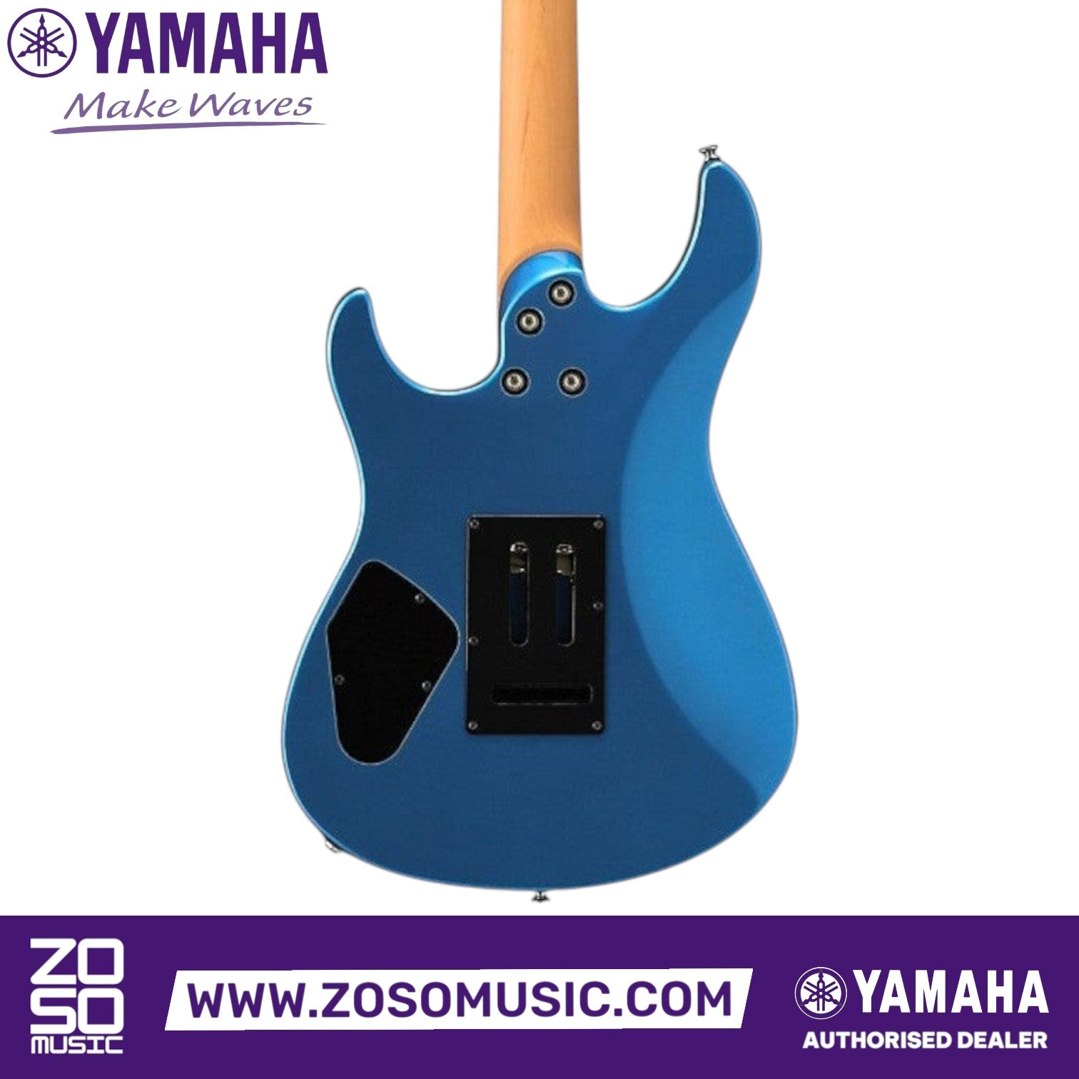 Back view of Zoso Music Yamaha Pacifica Standard Plus electric guitar in Sparkle Blue with alder body and maple neck.