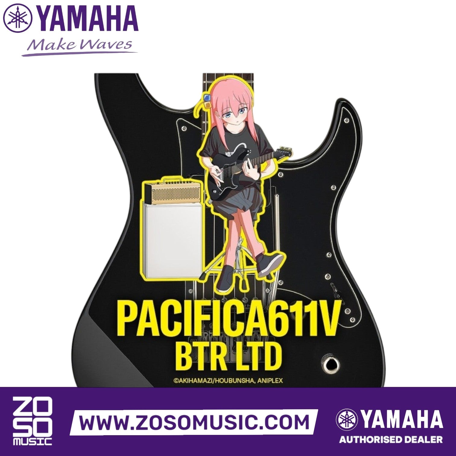 Zoso Music limited edition Yamaha Pacifica 611V electric guitar featuring Bocchi the Rock anime character graphic
