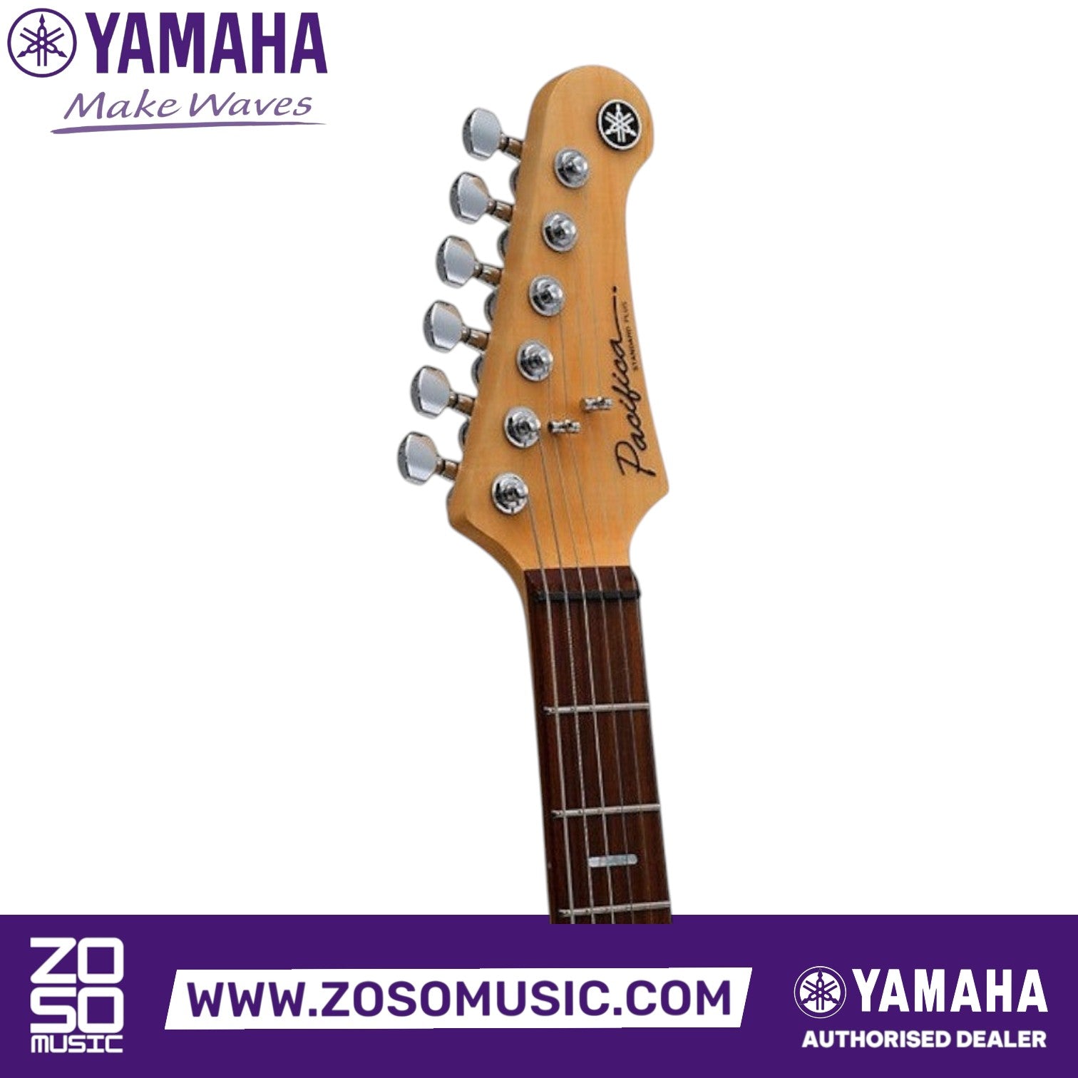 Zoso Music Yamaha Pacifica Standard Plus electric guitar headstock with rosewood fingerboard and locking tuners