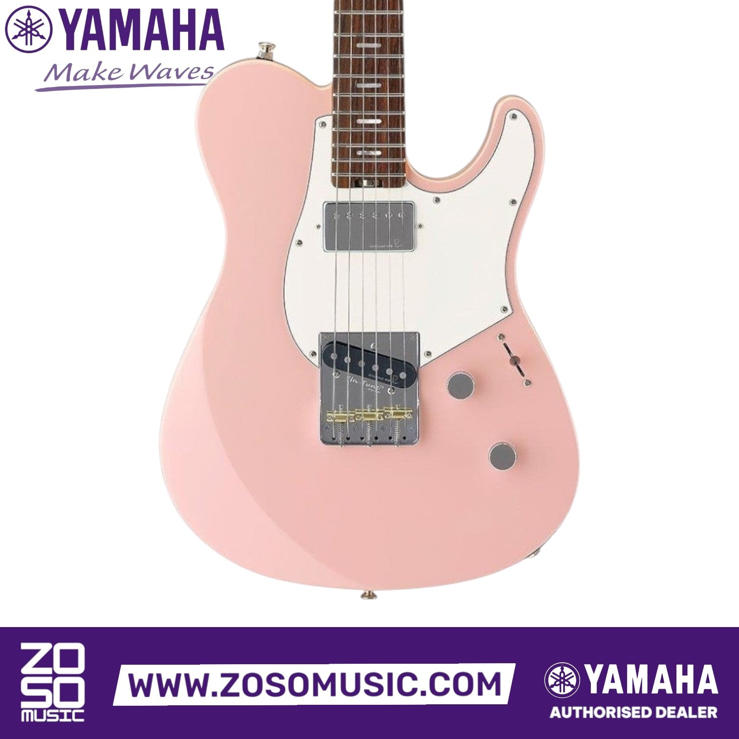 Zoso Music Yamaha Pacifica Standard Plus electric guitar in pastel pink with a white pickguard and chrome hardware