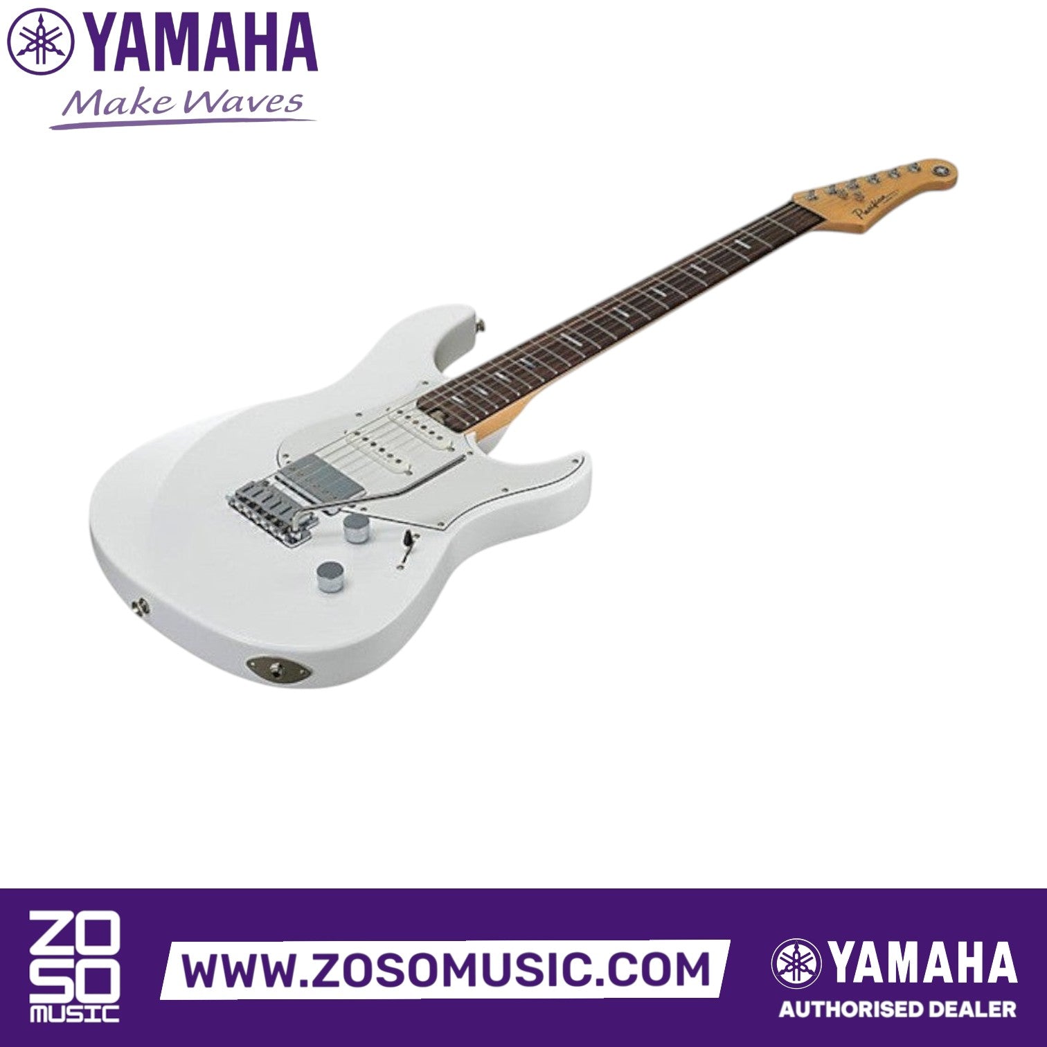 Zoso Music Yamaha Pacifica Standard Plus electric guitar in Shell White with rosewood fingerboard and HSS pickups.