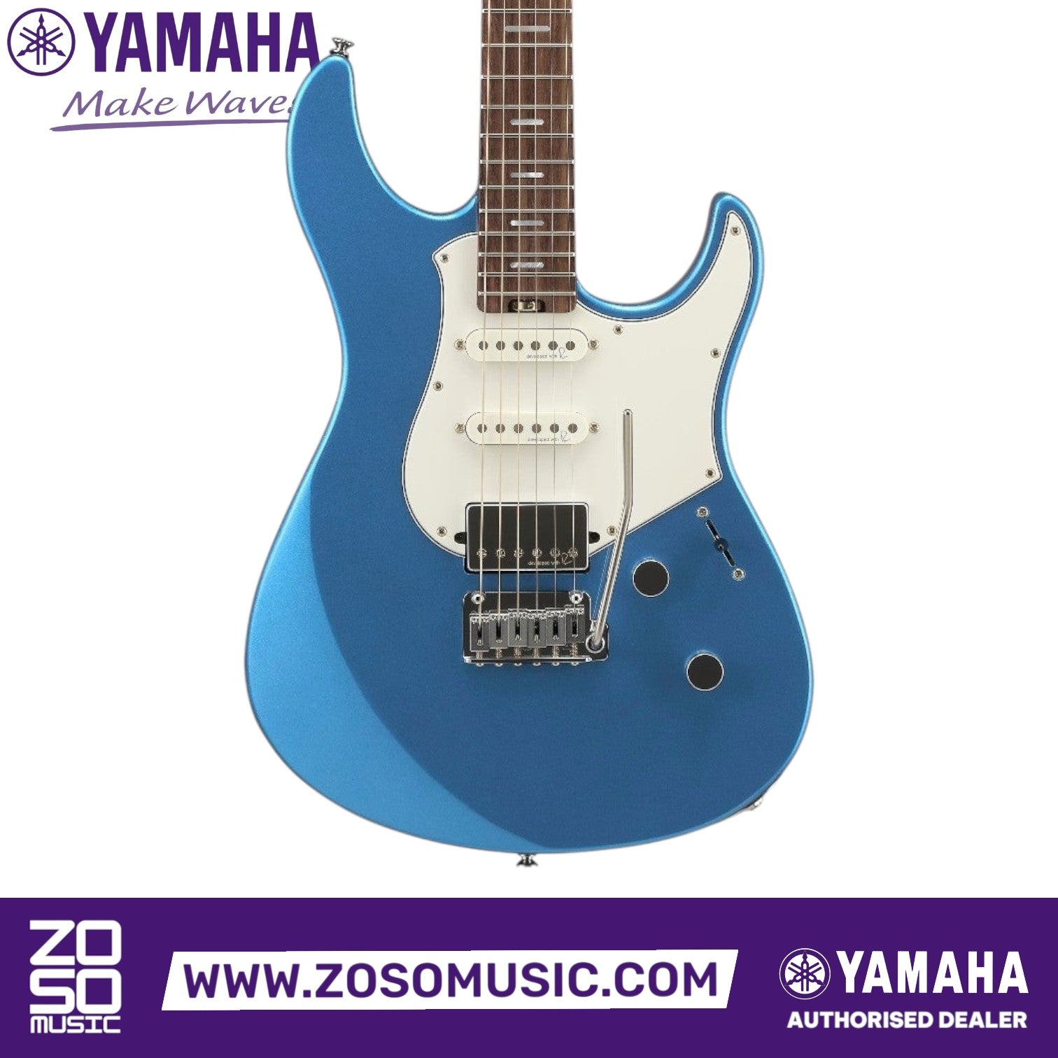 Zoso Music Yamaha Pacifica Standard Plus electric guitar in Sparkle Blue with HSS Reflectone pickups and rosewood neck.