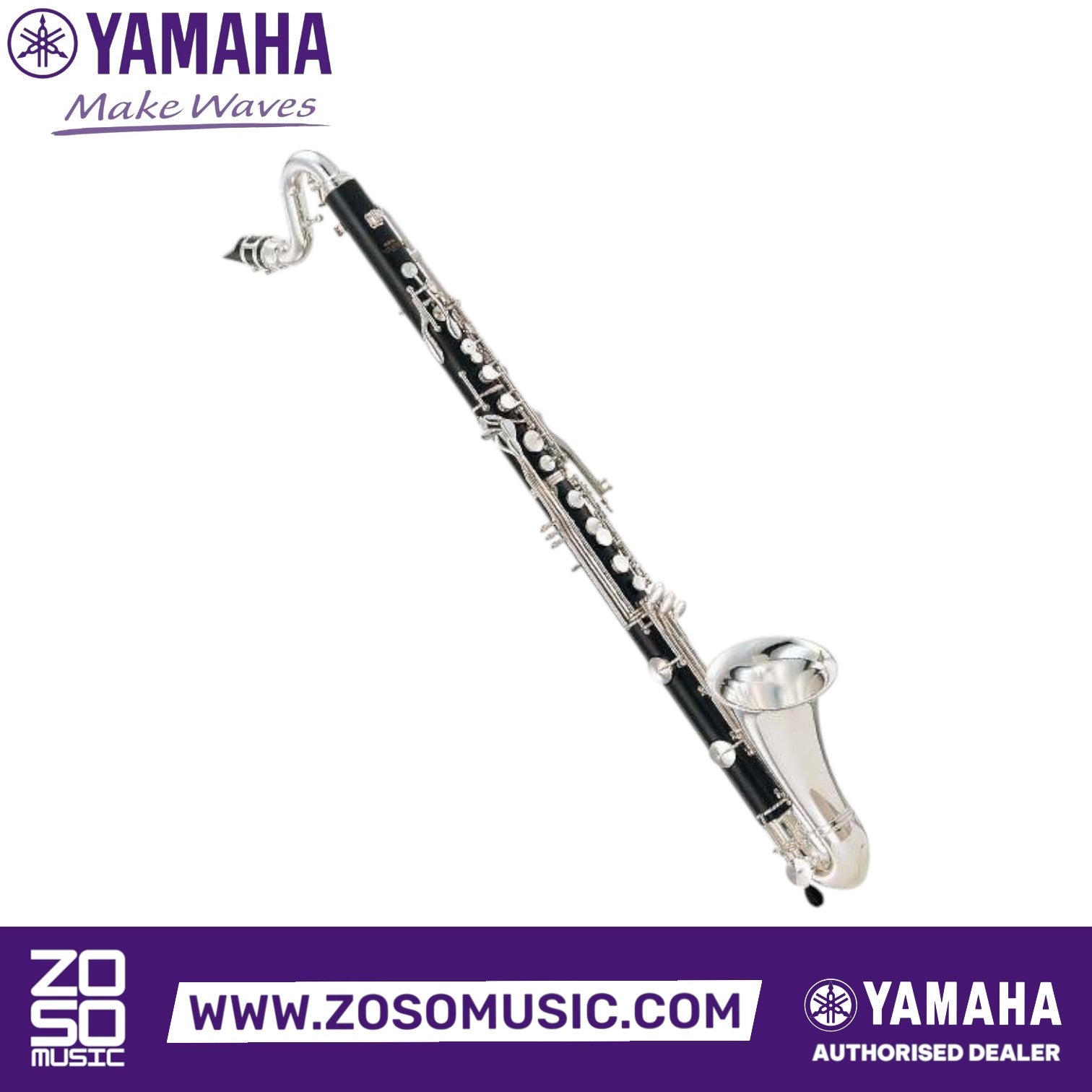 Zoso Music Yamaha YCL-622 II professional bass clarinet with a black grenadilla body and silver-plated keys